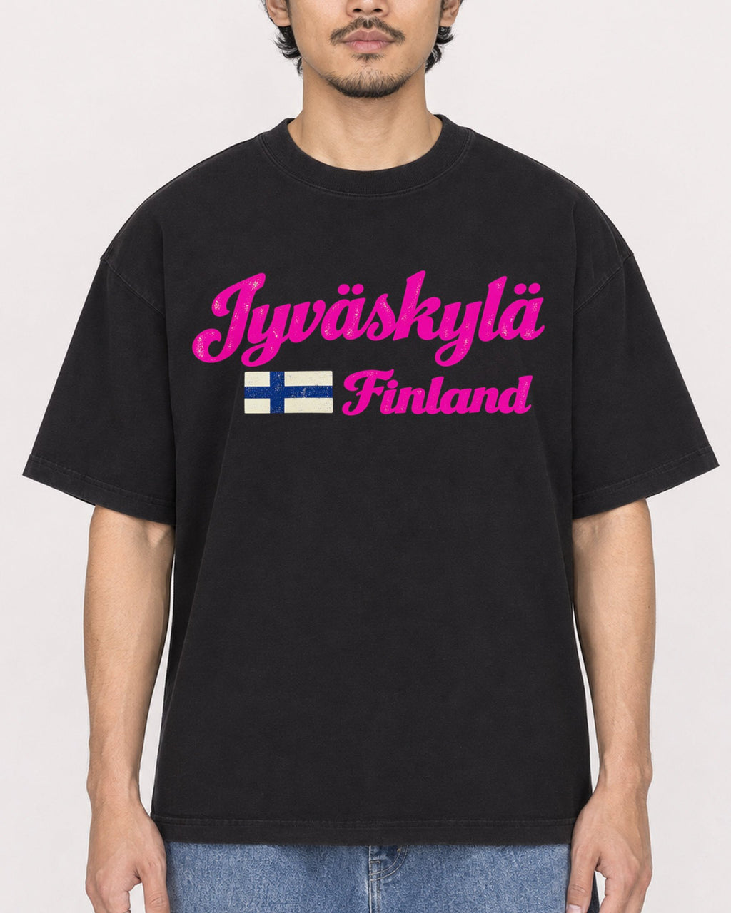 Mockup Boxy Heavyweight Tee Black male close-up 02