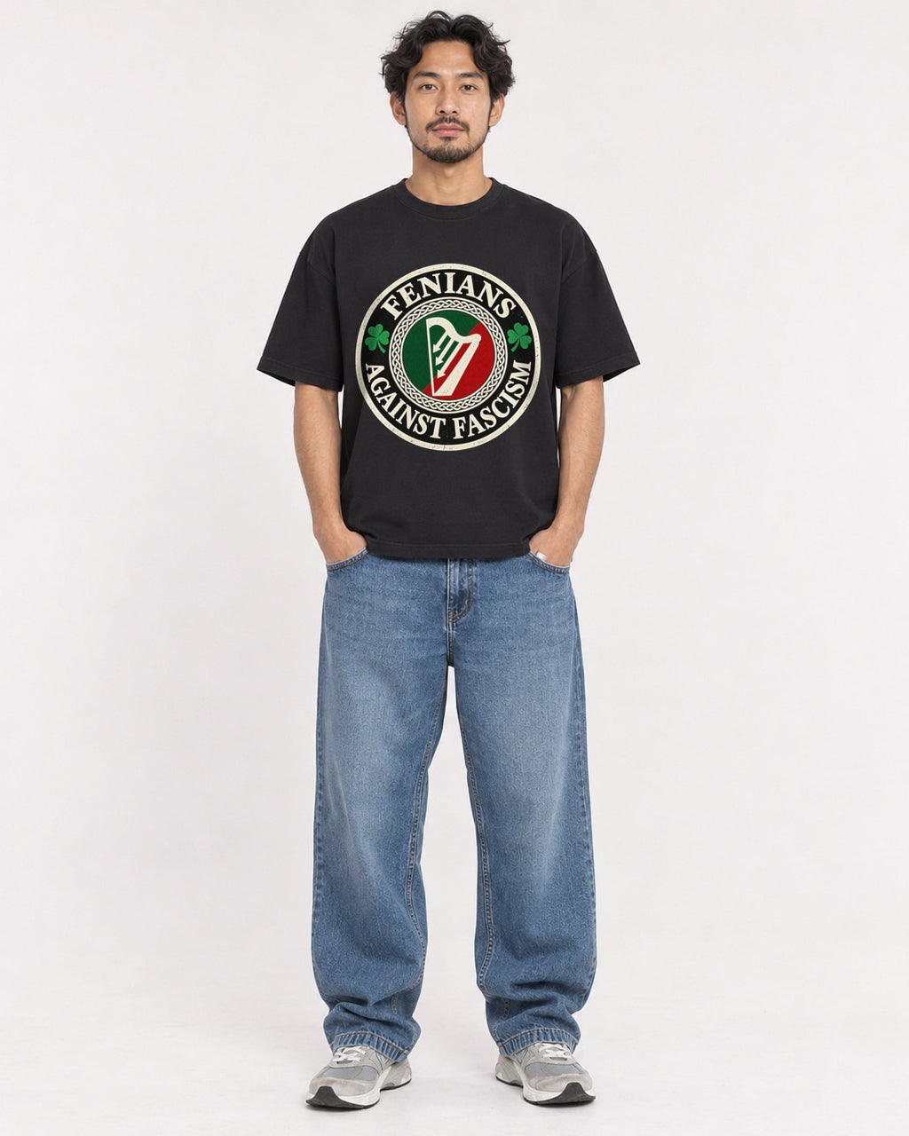 Mockup Boxy Heavyweight Tee Black male full-body 02