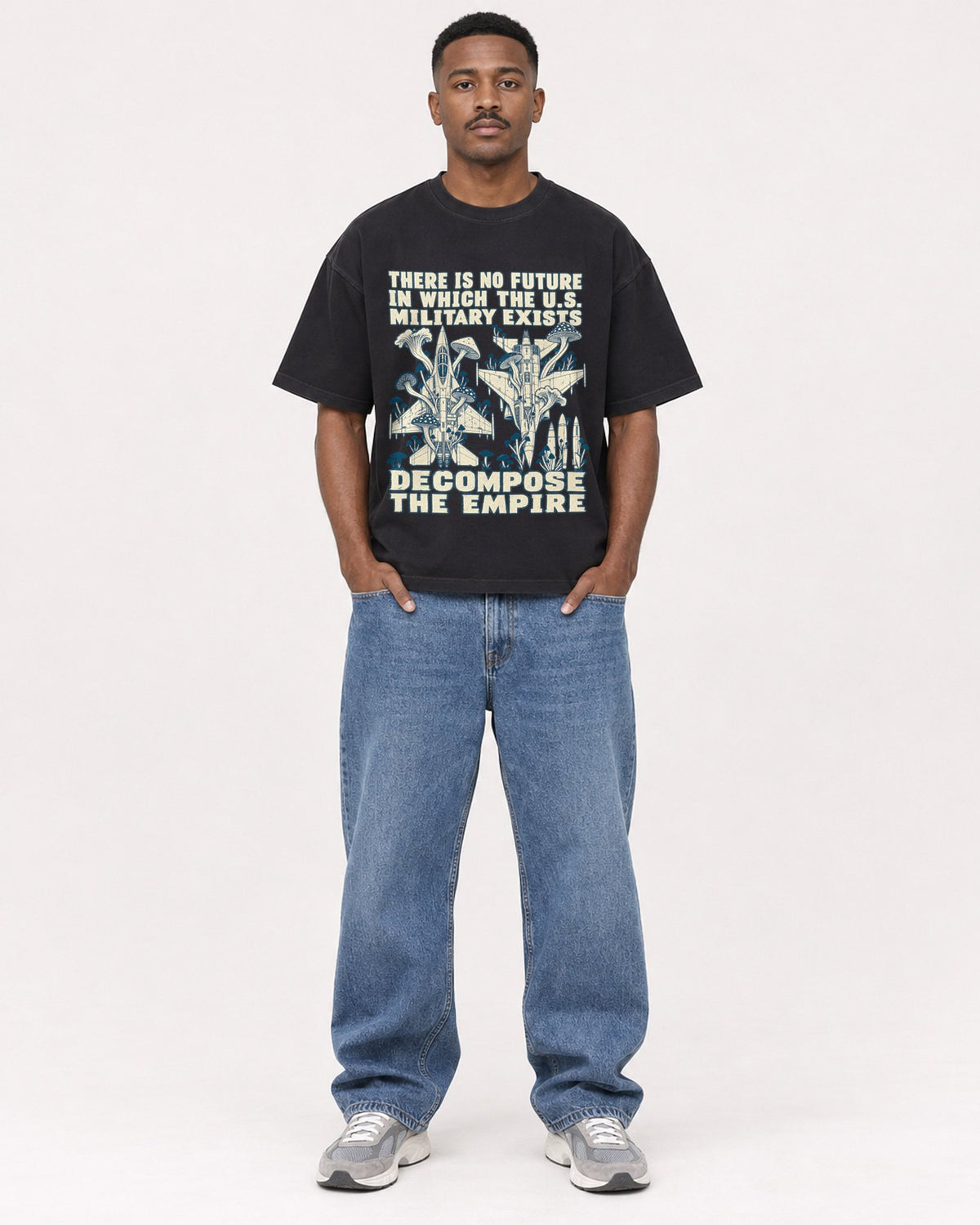 Mockup Boxy Heavyweight Tee Black male full-body 14
