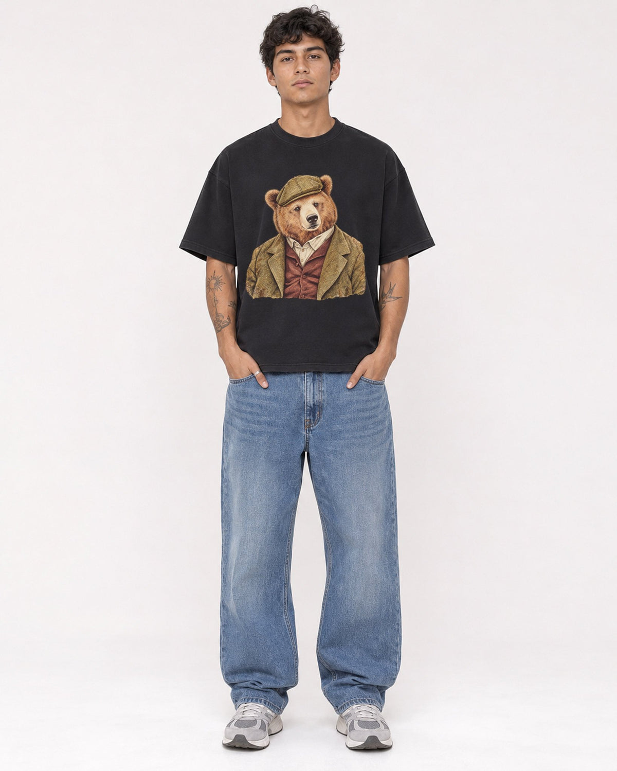 Mockup Boxy Heavyweight Tee Black male full-body 06