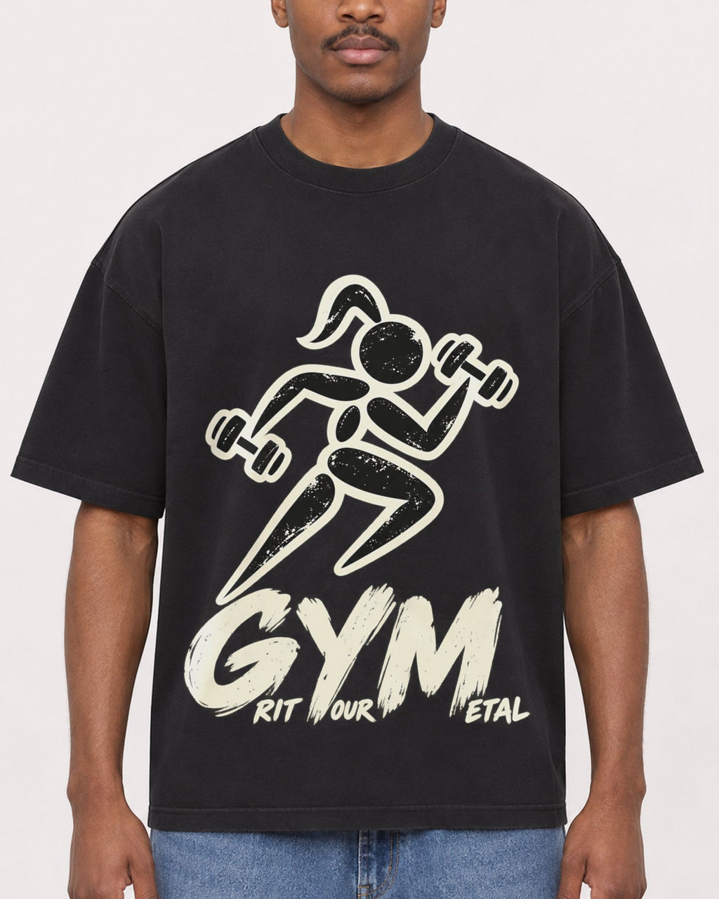 Mockup Boxy Heavyweight Tee Black male close-up 14
