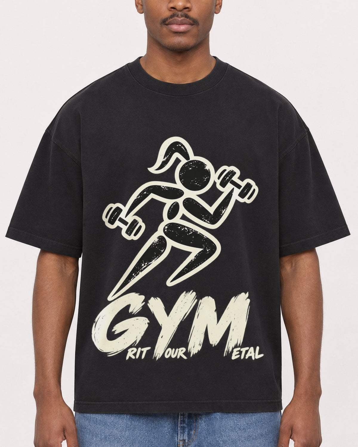 Mockup Boxy Heavyweight Tee Black male close-up 14