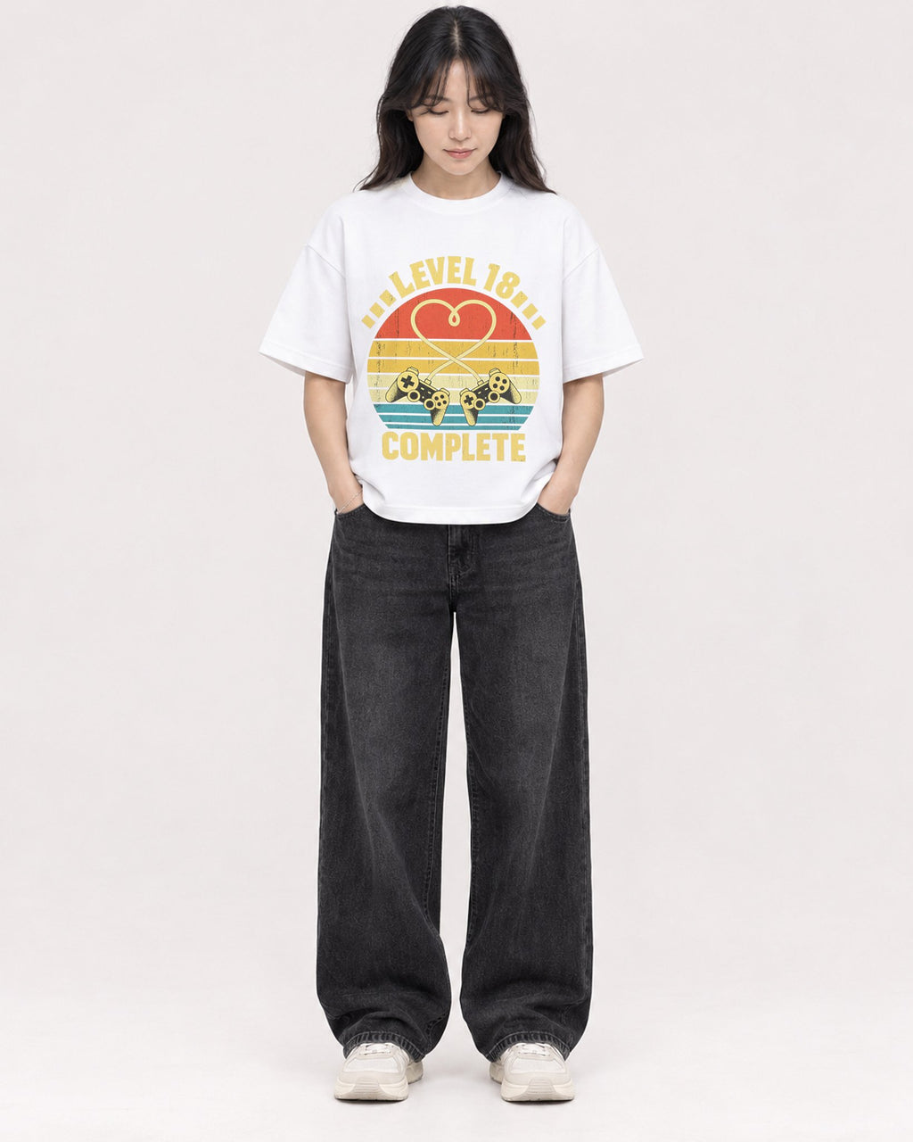 Mockup Boxy Heavyweight Tee White female full-body 13