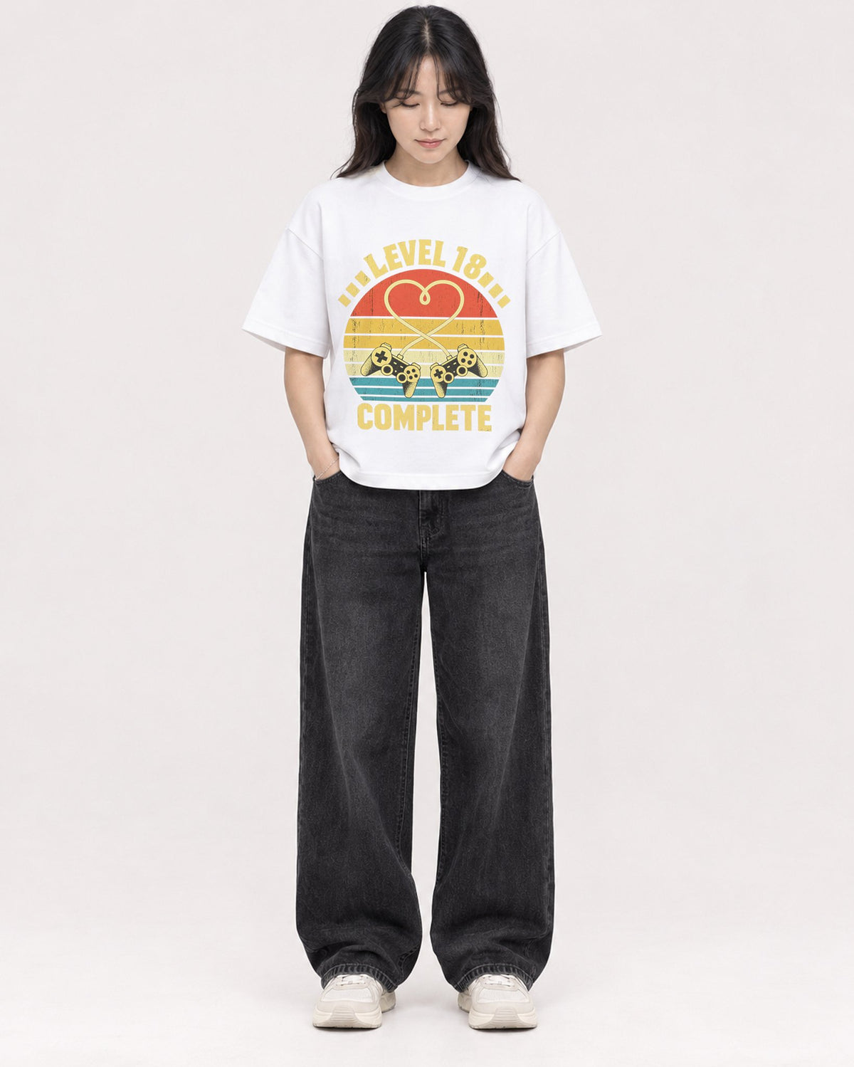 Mockup Boxy Heavyweight Tee White female full-body 13