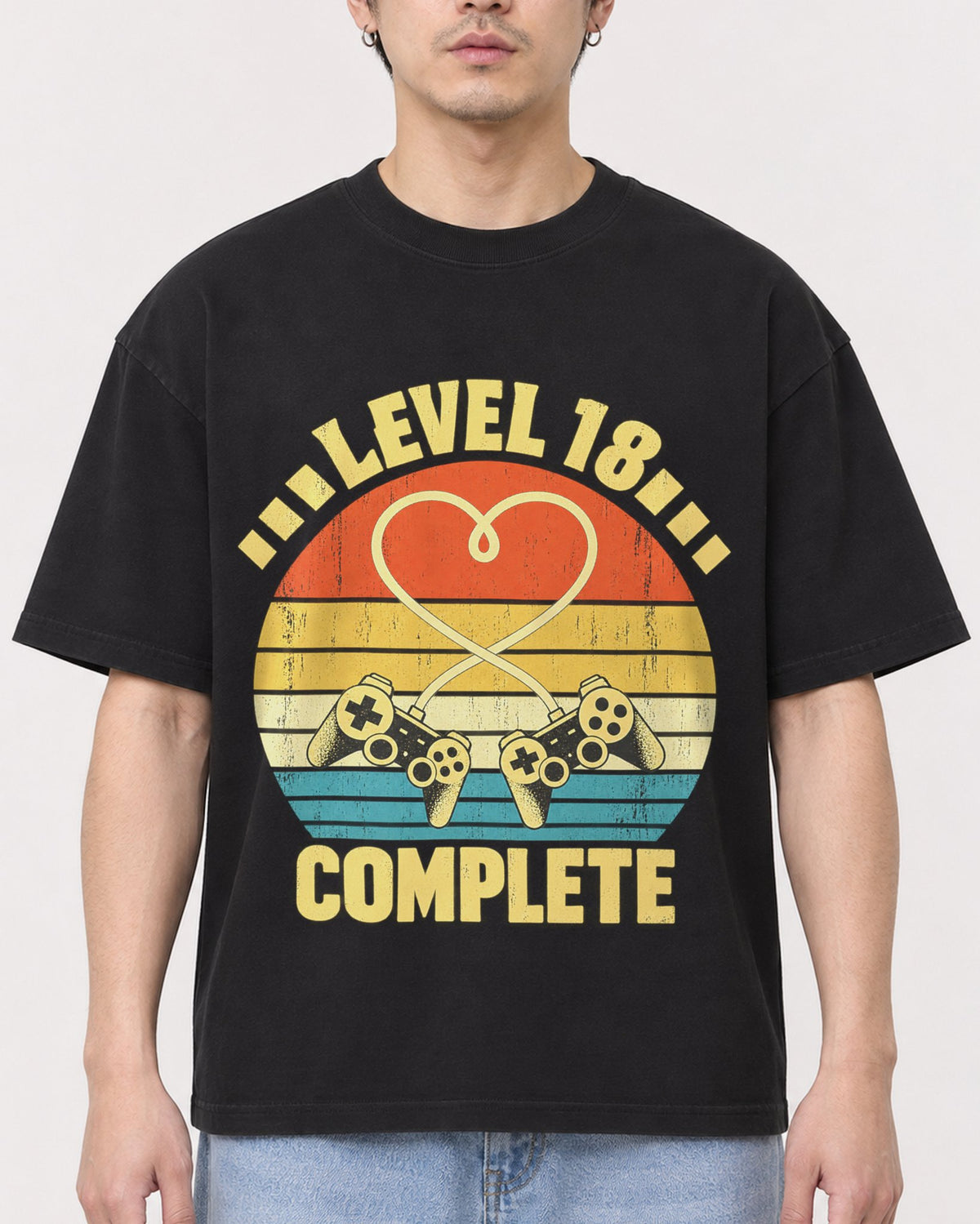 Mockup Boxy Heavyweight Tee Black male close-up 13