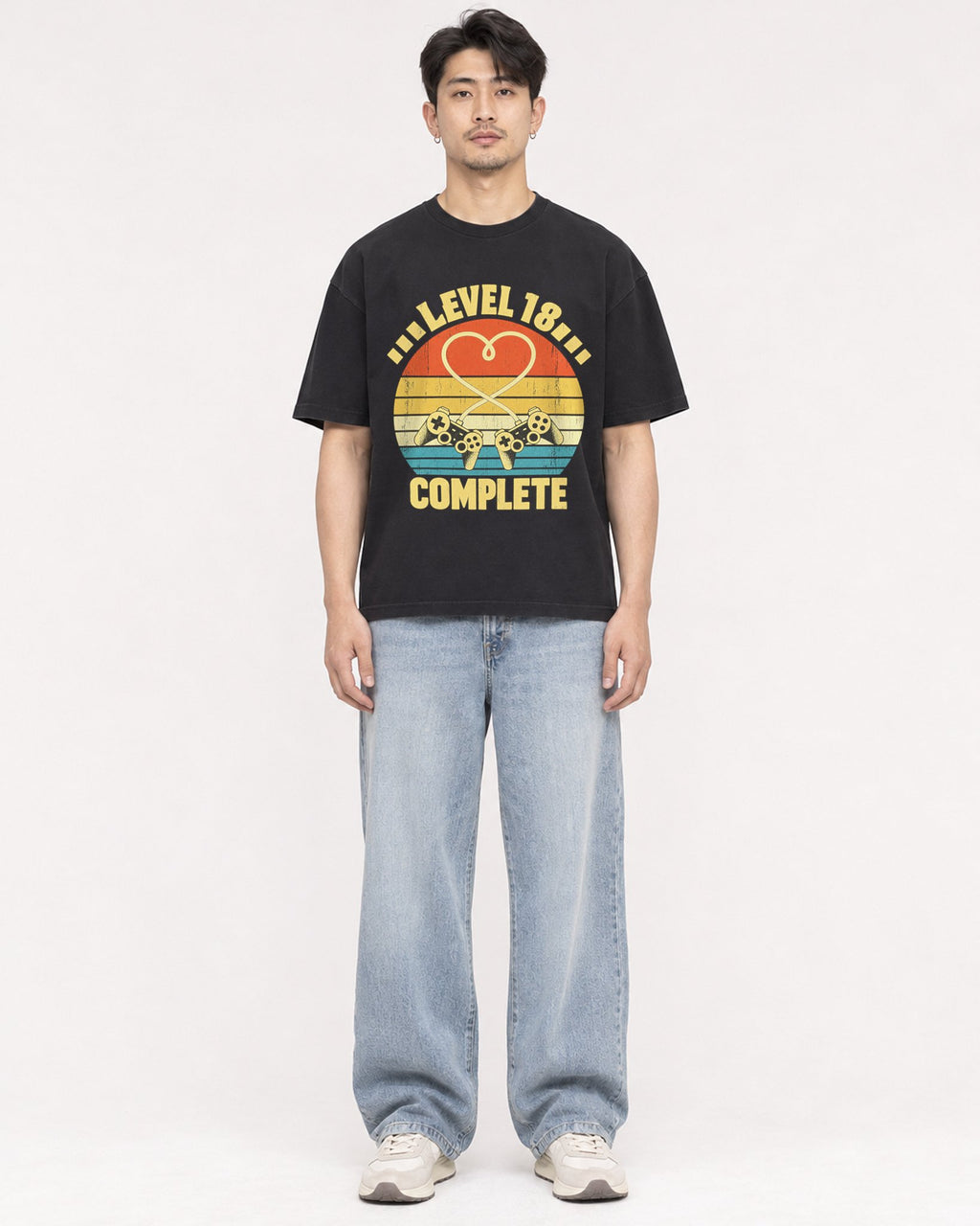 Mockup Boxy Heavyweight Tee Black male full-body 13