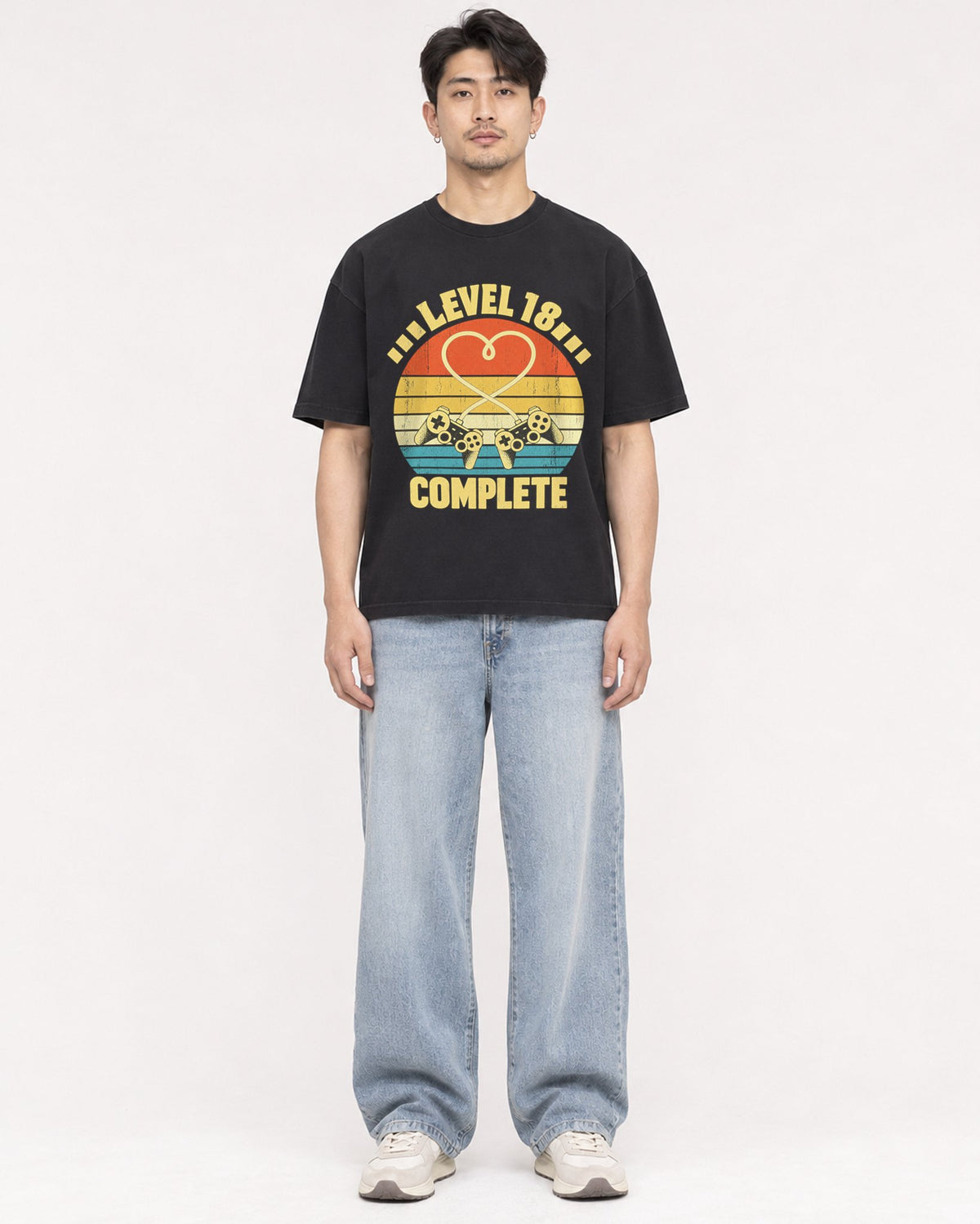 Mockup Boxy Heavyweight Tee Black male full-body 13