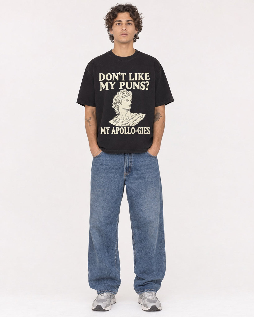 Mockup Boxy Heavyweight Tee Black male full-body 30