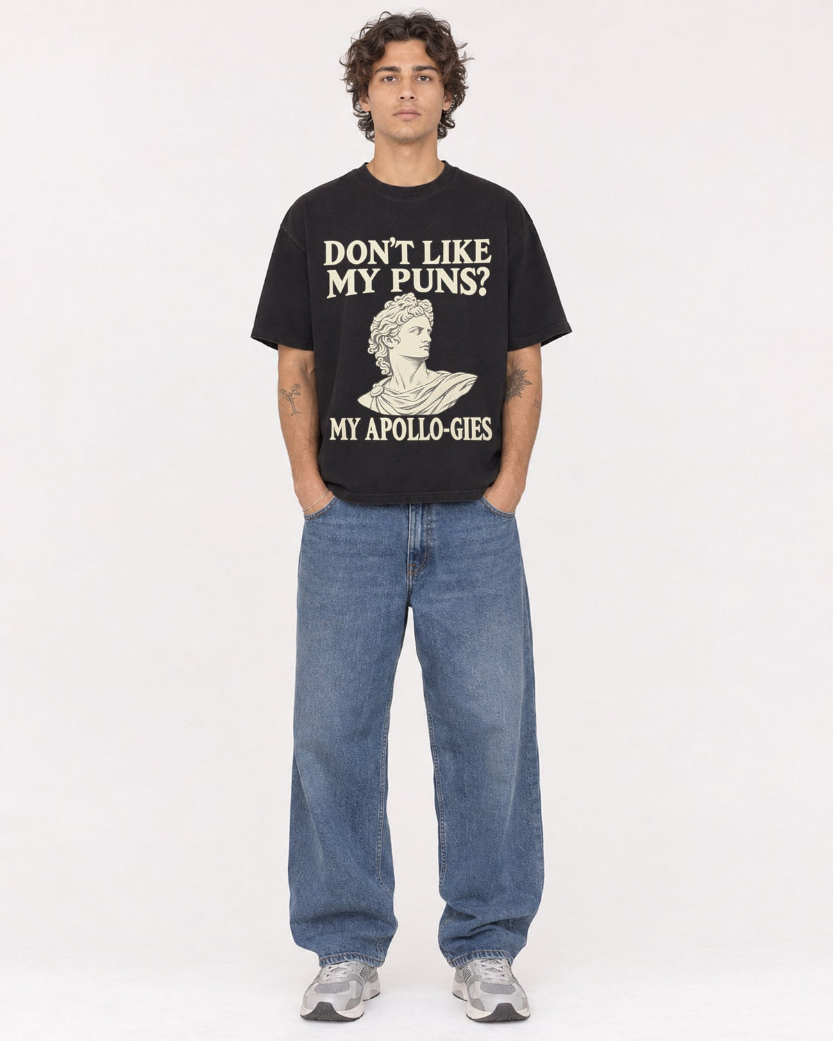 Mockup Boxy Heavyweight Tee Black male full-body 30