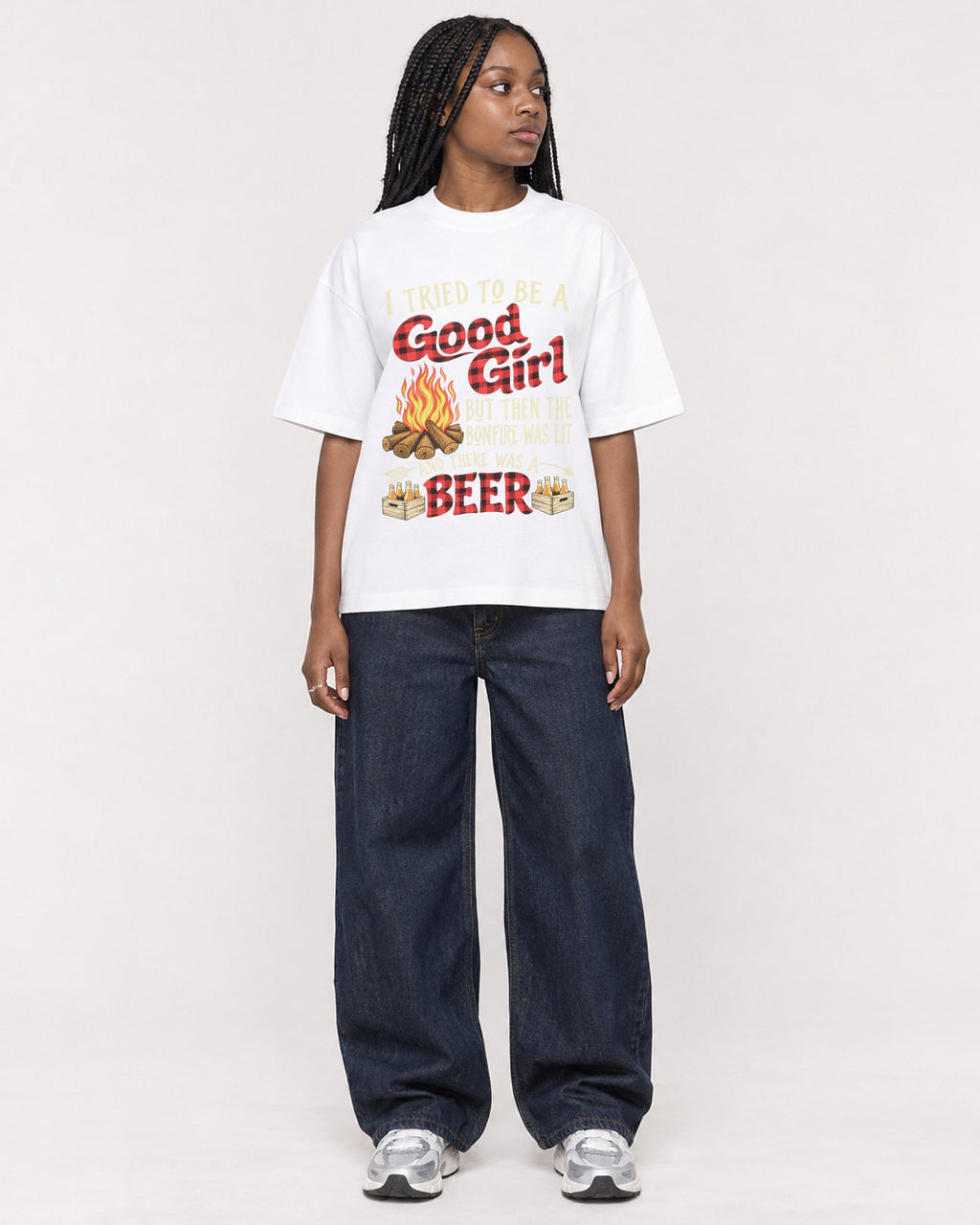 Mockup Boxy Heavyweight Tee White female full-body 04