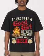 Mockup Boxy Heavyweight Tee Black male close-up 04