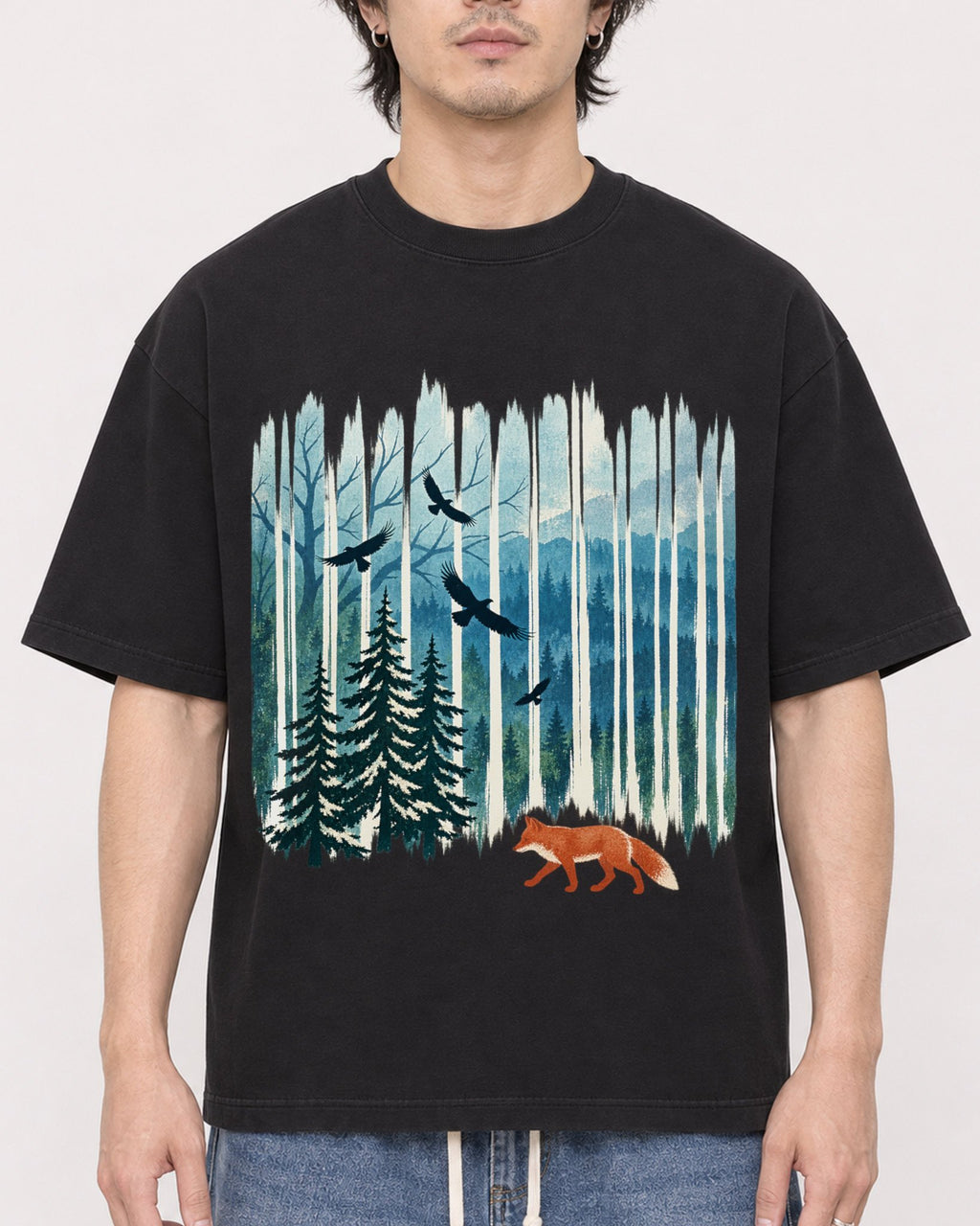 Mockup Boxy Heavyweight Tee Black male close-up 03