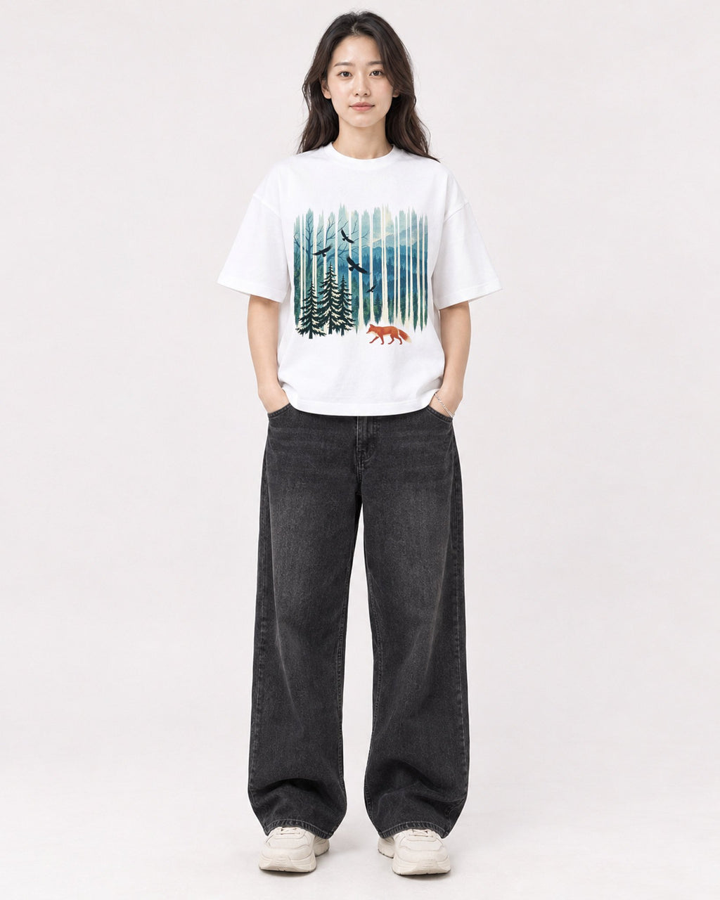 Mockup Boxy Heavyweight Tee White female full-body 03
