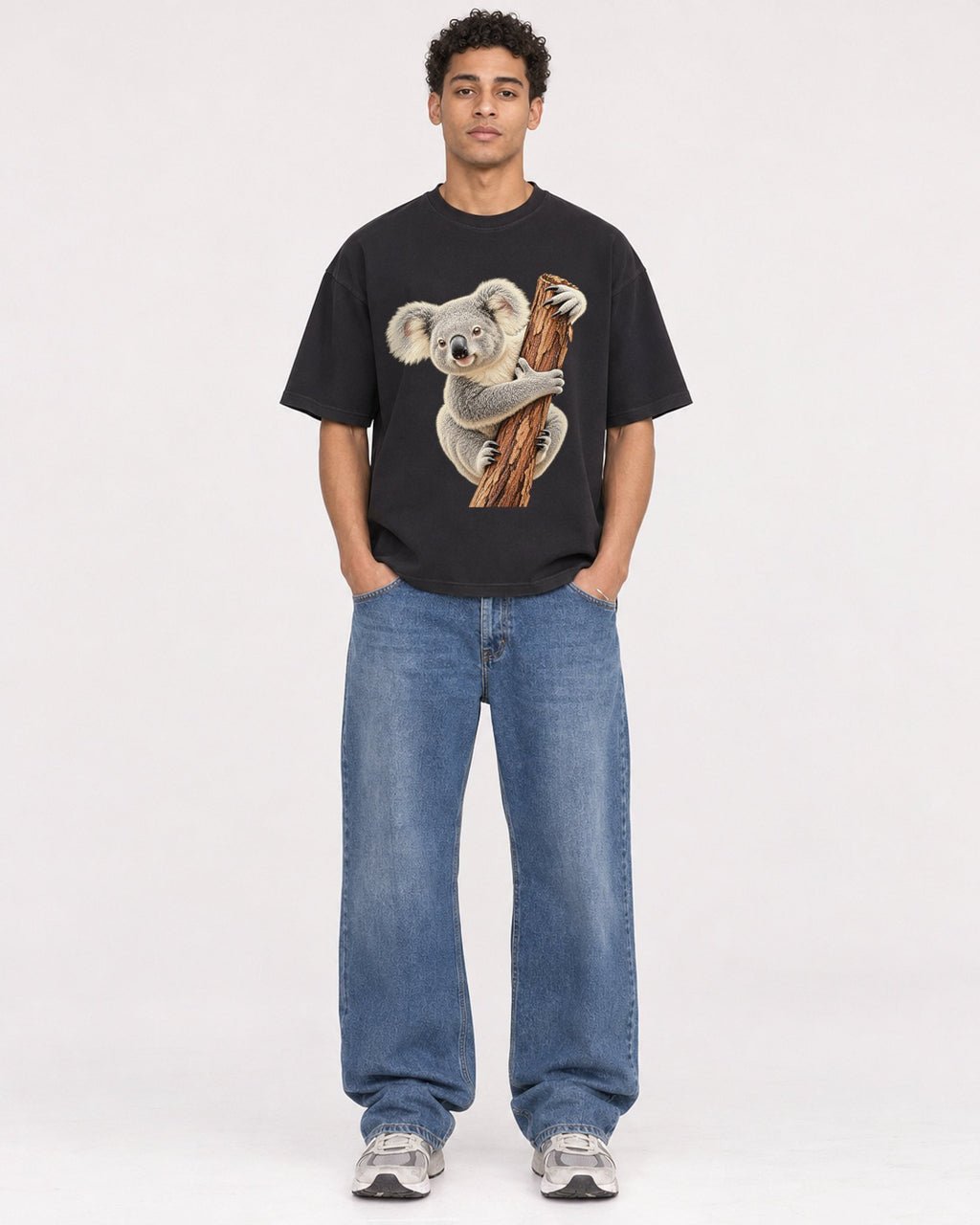 Mockup Boxy Heavyweight Tee Black male full-body 10