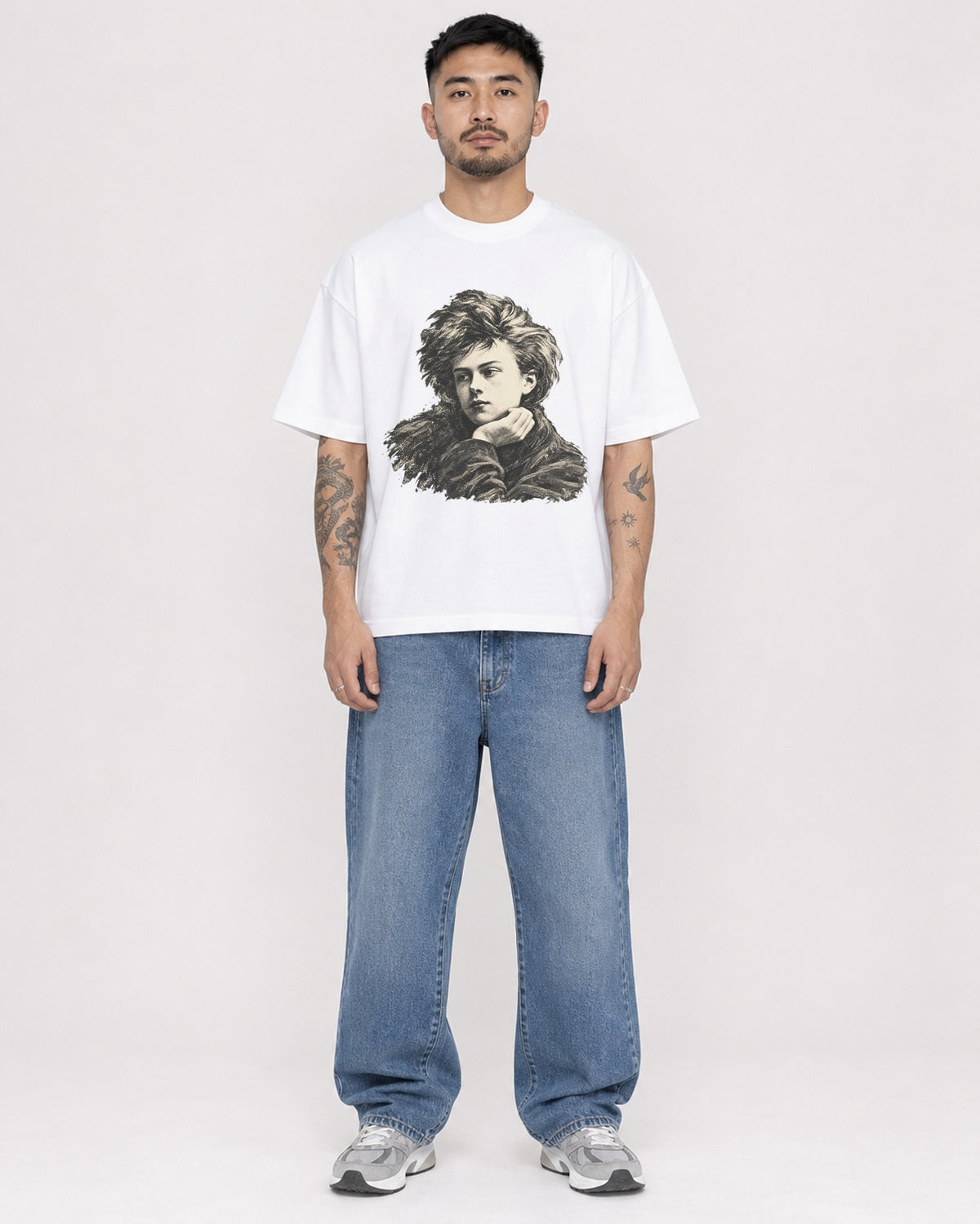 Mockup Boxy Heavyweight Tee White male full-body 12