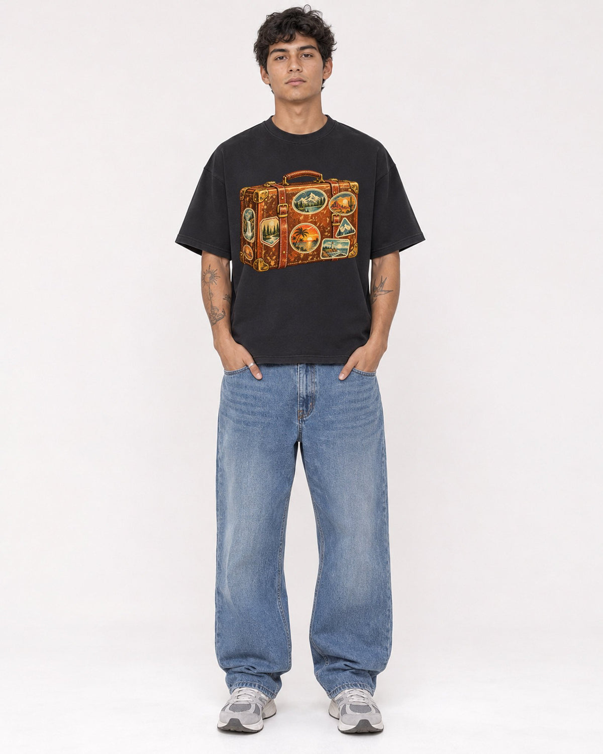 Mockup Boxy Heavyweight Tee Black male full-body 06