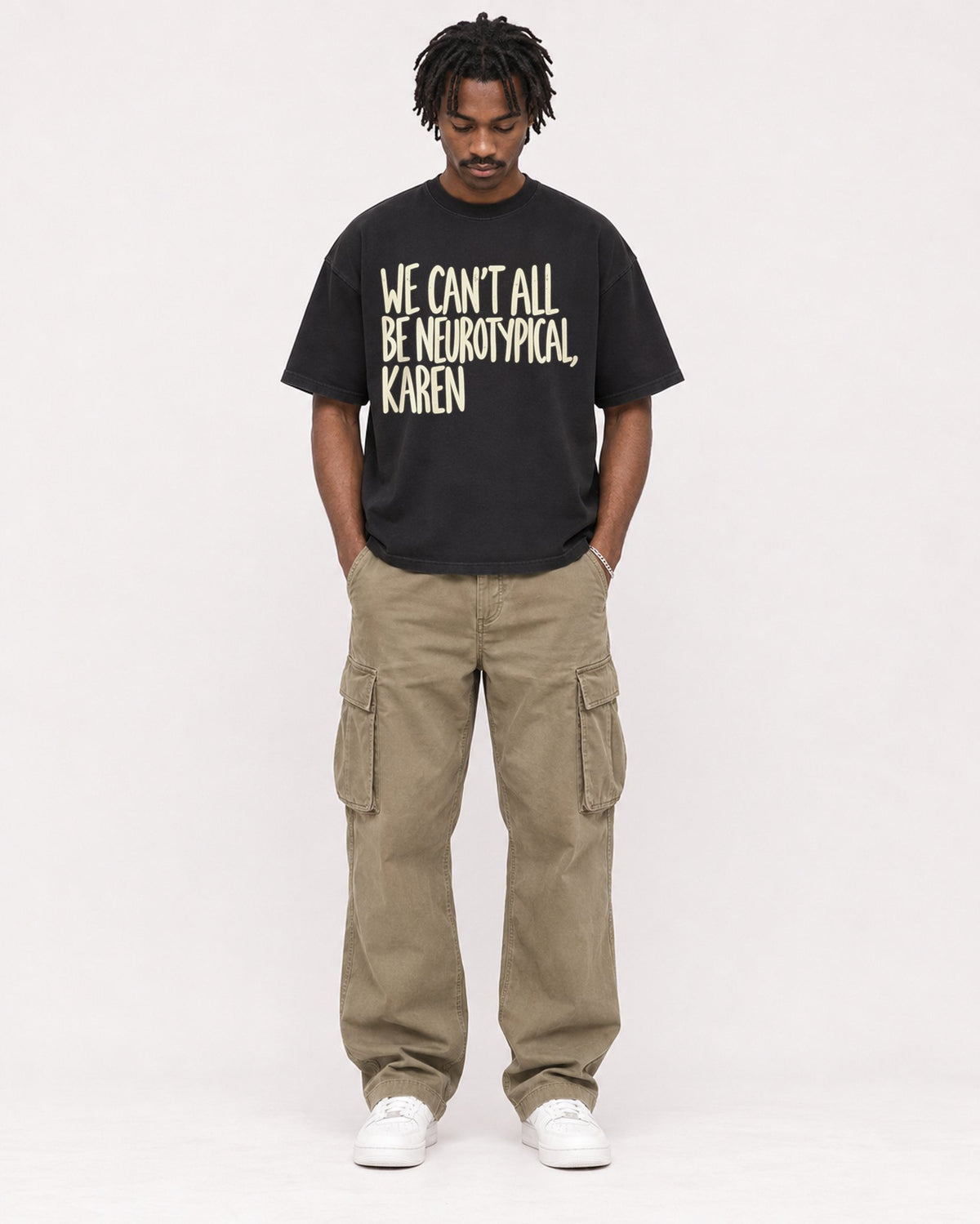 Mockup Boxy Heavyweight Tee Black male full-body 04