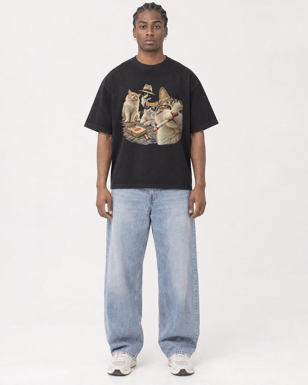 Mockup Boxy Heavyweight Tee Black male full-body 25