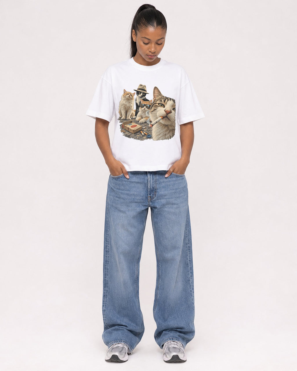 Mockup Boxy Heavyweight Tee White female full-body 25