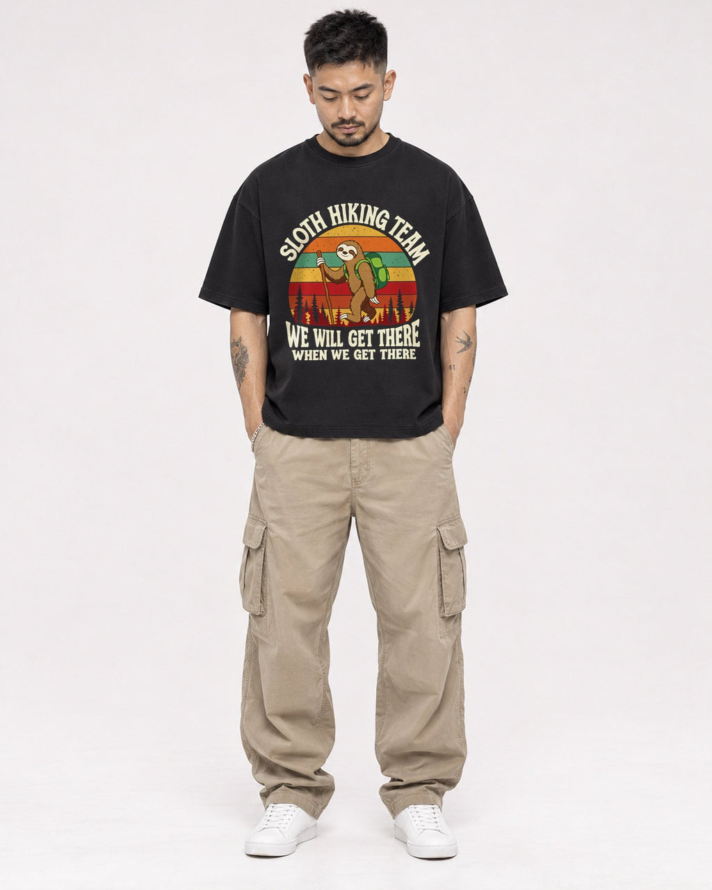 Mockup Boxy Heavyweight Tee Black male full-body 12