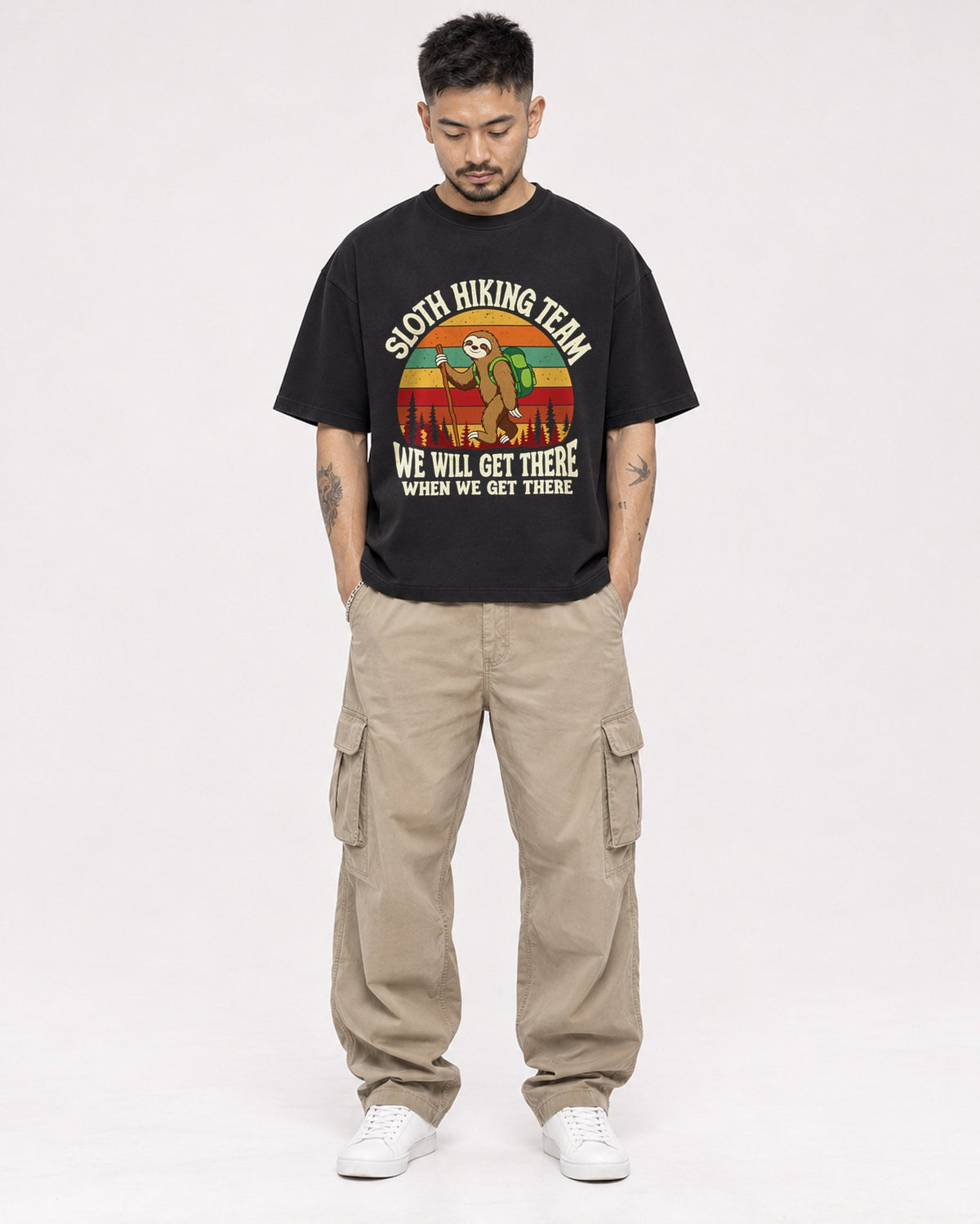 Mockup Boxy Heavyweight Tee Black male full-body 12