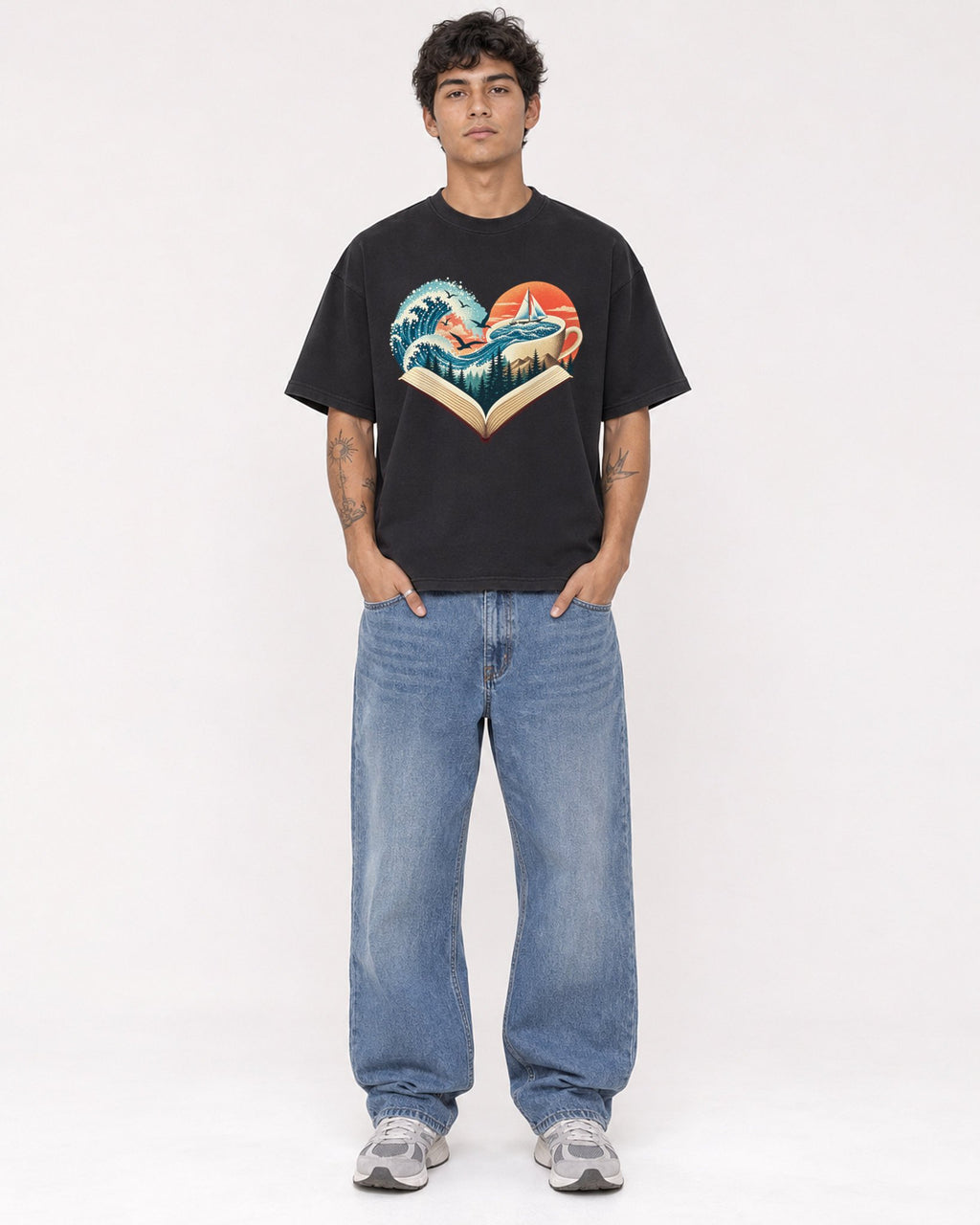Mockup Boxy Heavyweight Tee Black male full-body 06