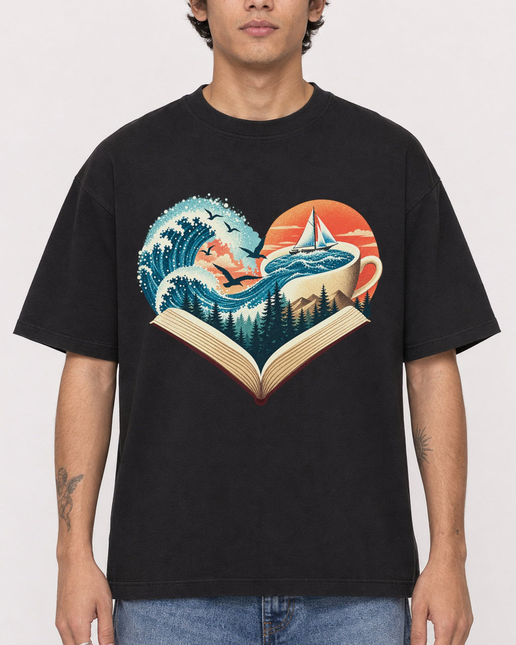 Mockup Boxy Heavyweight Tee Black male close-up 06