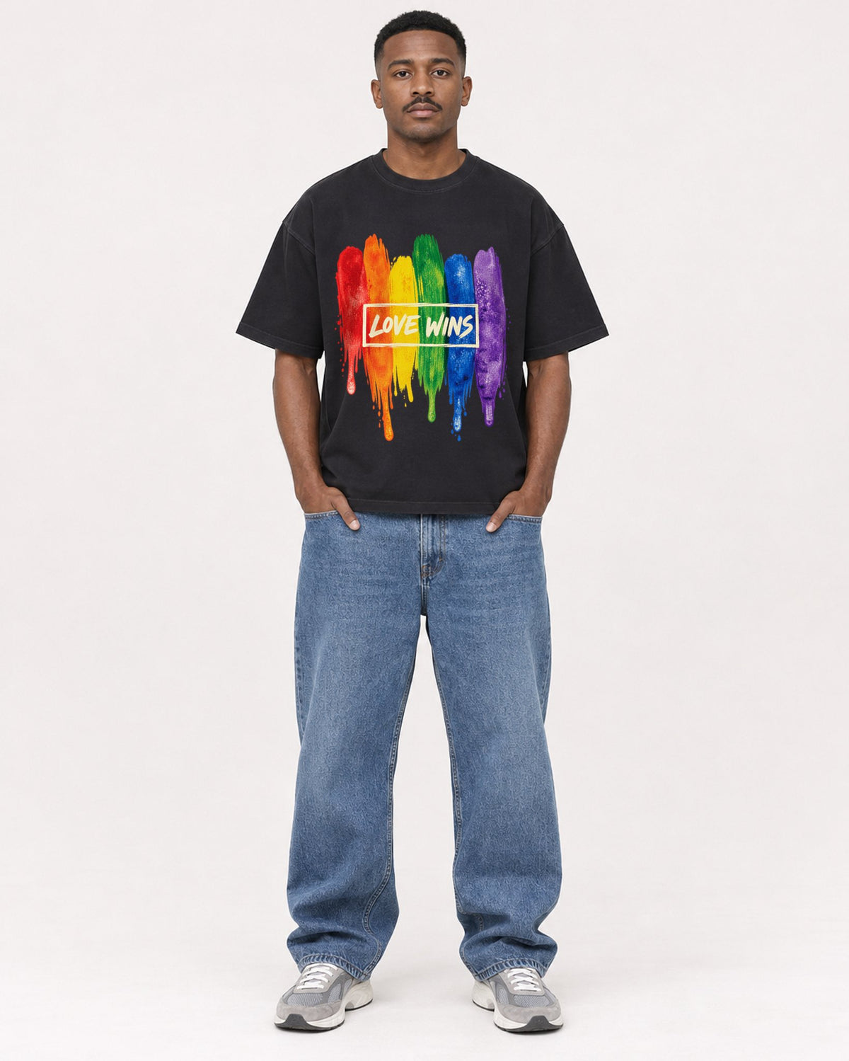 Mockup Boxy Heavyweight Tee Black male full-body 14