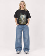 Mockup Boxy Heavyweight Tee Black female full-body 08