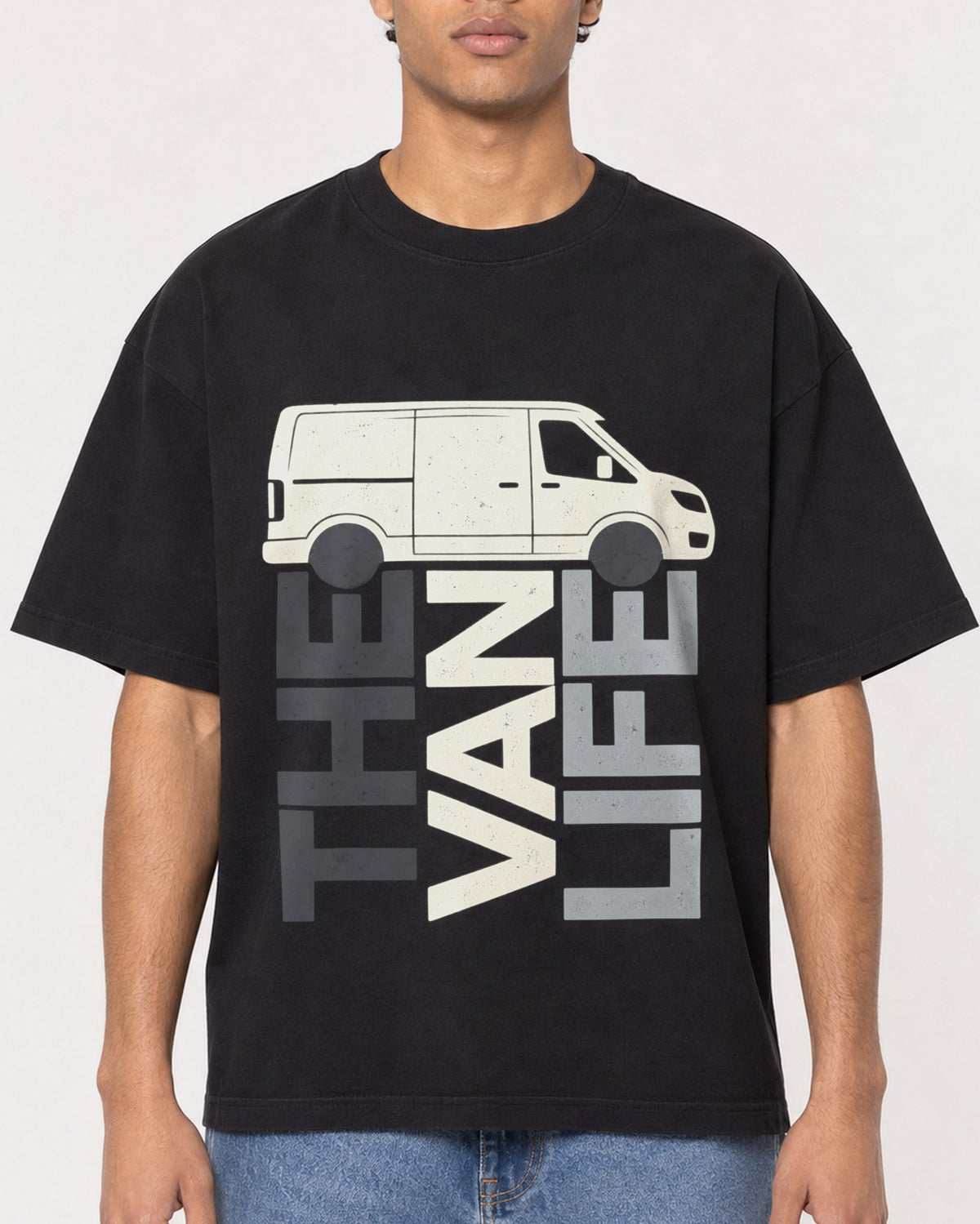 Mockup Boxy Heavyweight Tee Black male close-up 10