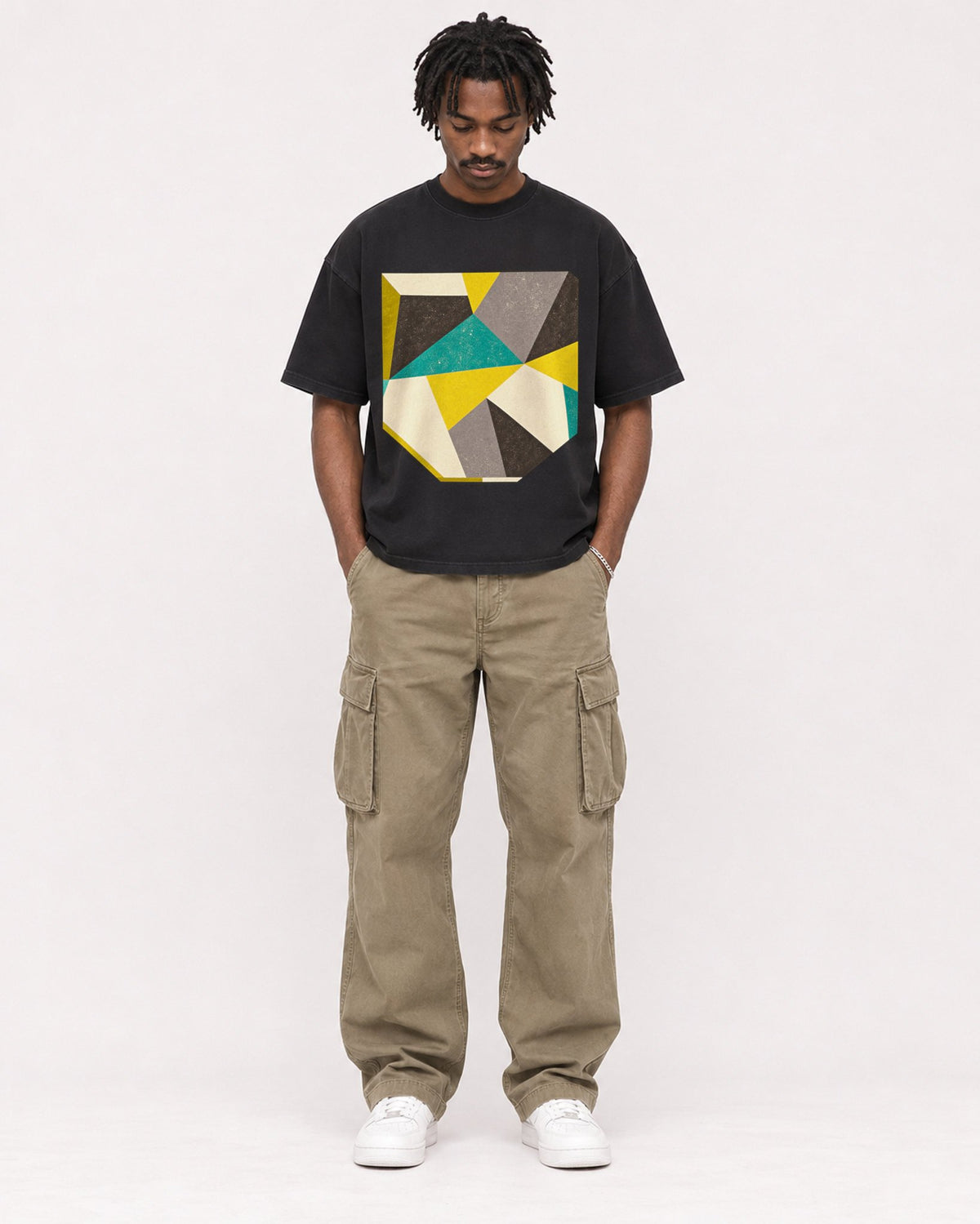 Mockup Boxy Heavyweight Tee Black male full-body 04