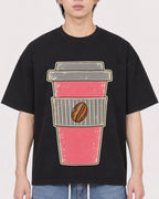 Mockup Boxy Heavyweight Tee Black male close-up 11