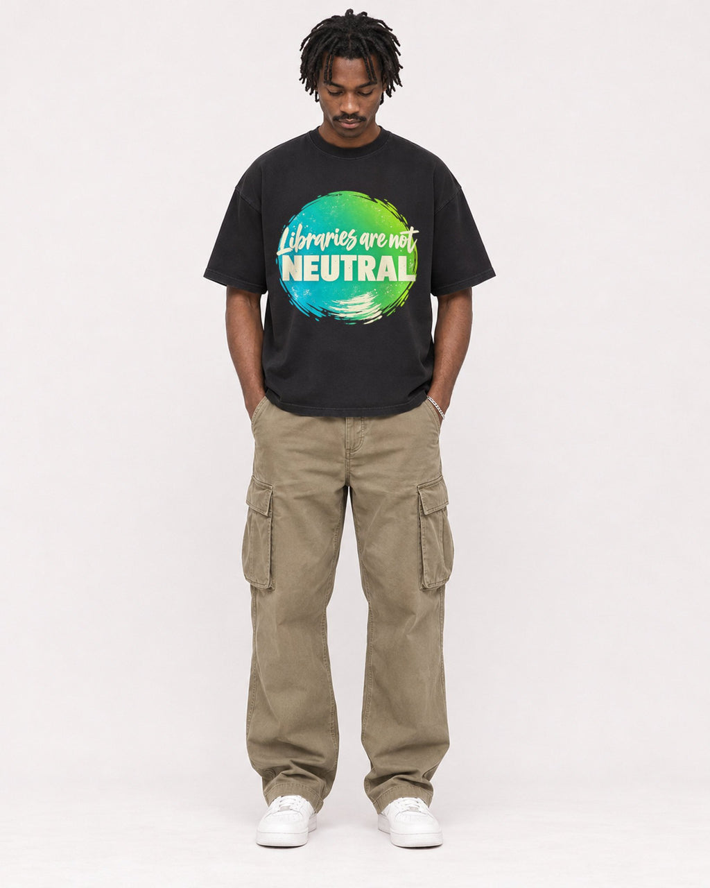 Mockup Boxy Heavyweight Tee Black male full-body 04