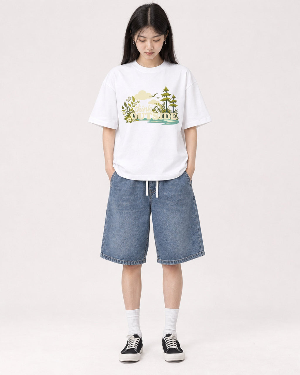 Mockup Boxy Heavyweight Tee White female full-body 01