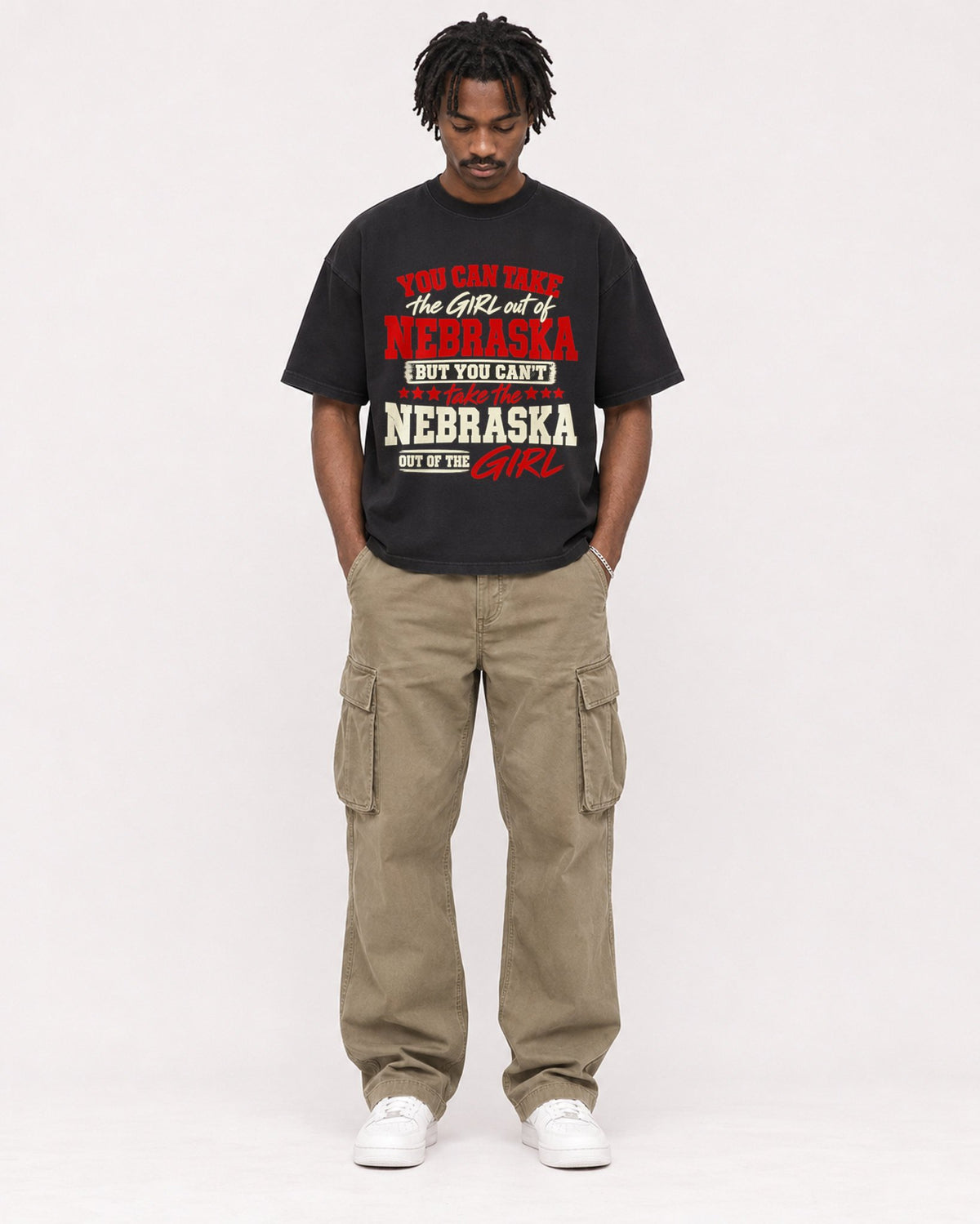 Mockup Boxy Heavyweight Tee Black male full-body 04