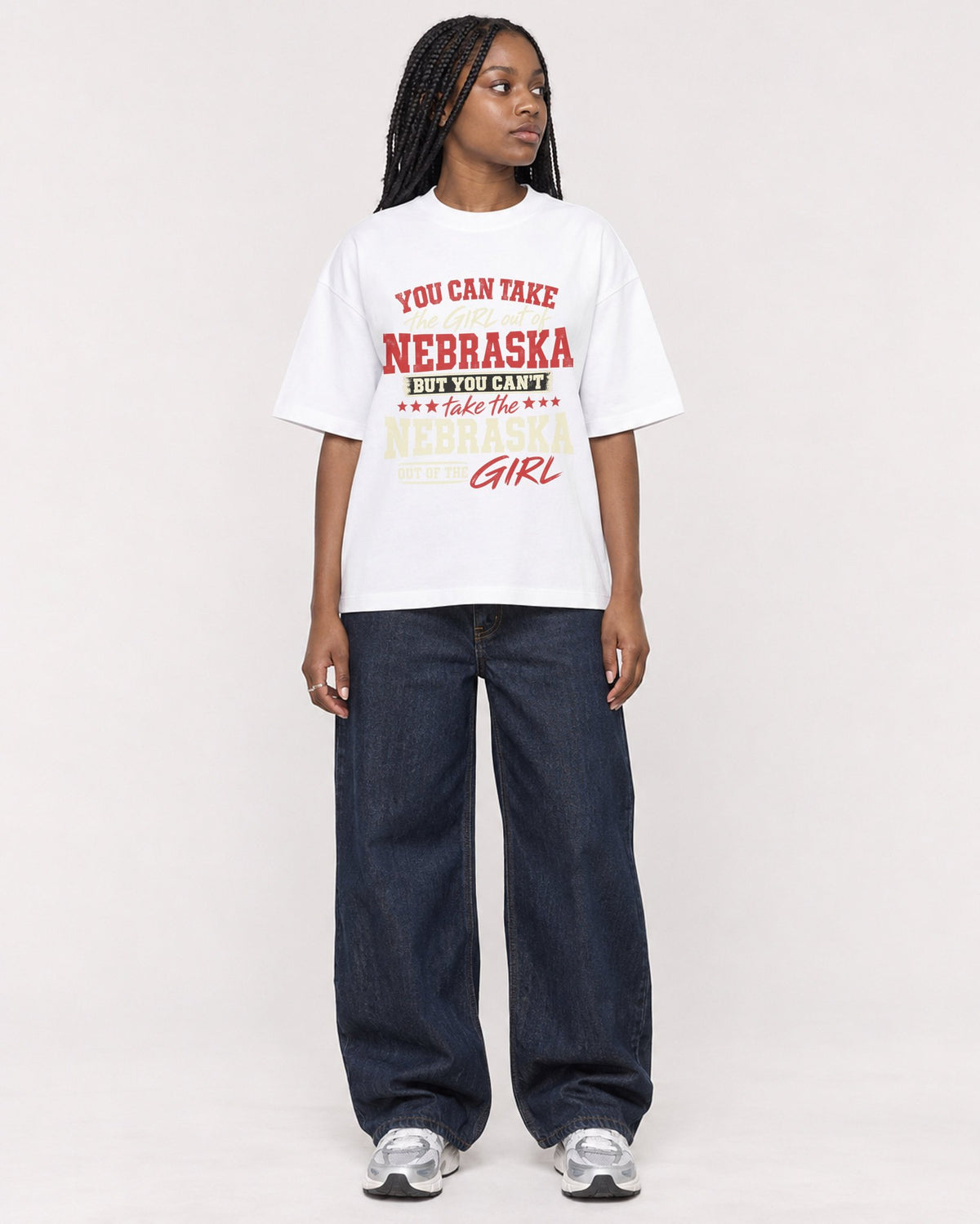 Mockup Boxy Heavyweight Tee White female full-body 04