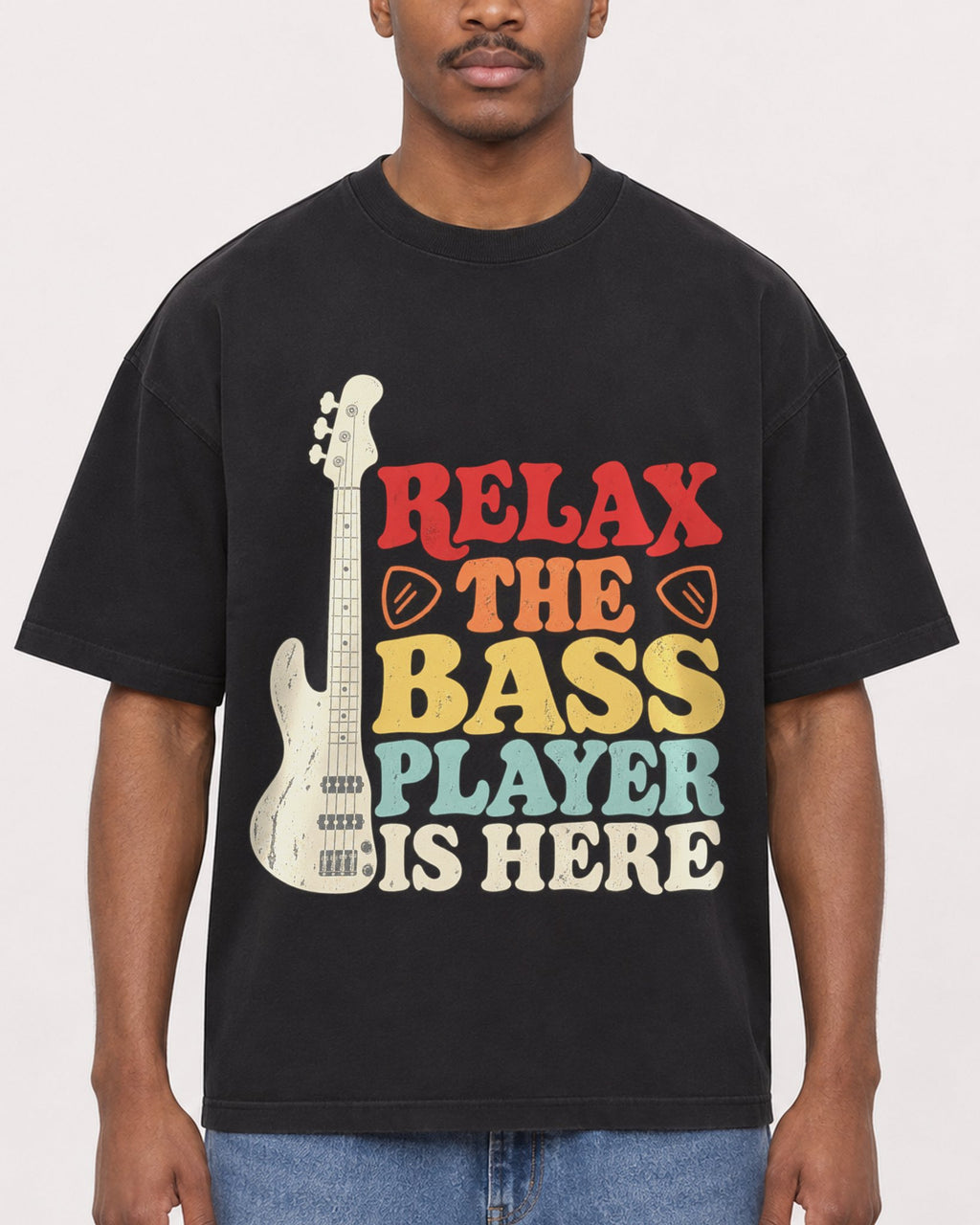 Mockup Boxy Heavyweight Tee Black male close-up 14