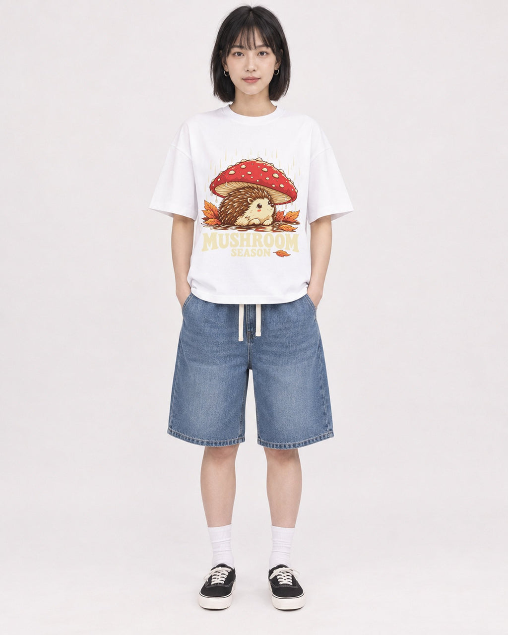 Mockup Boxy Heavyweight Tee White female full-body 11