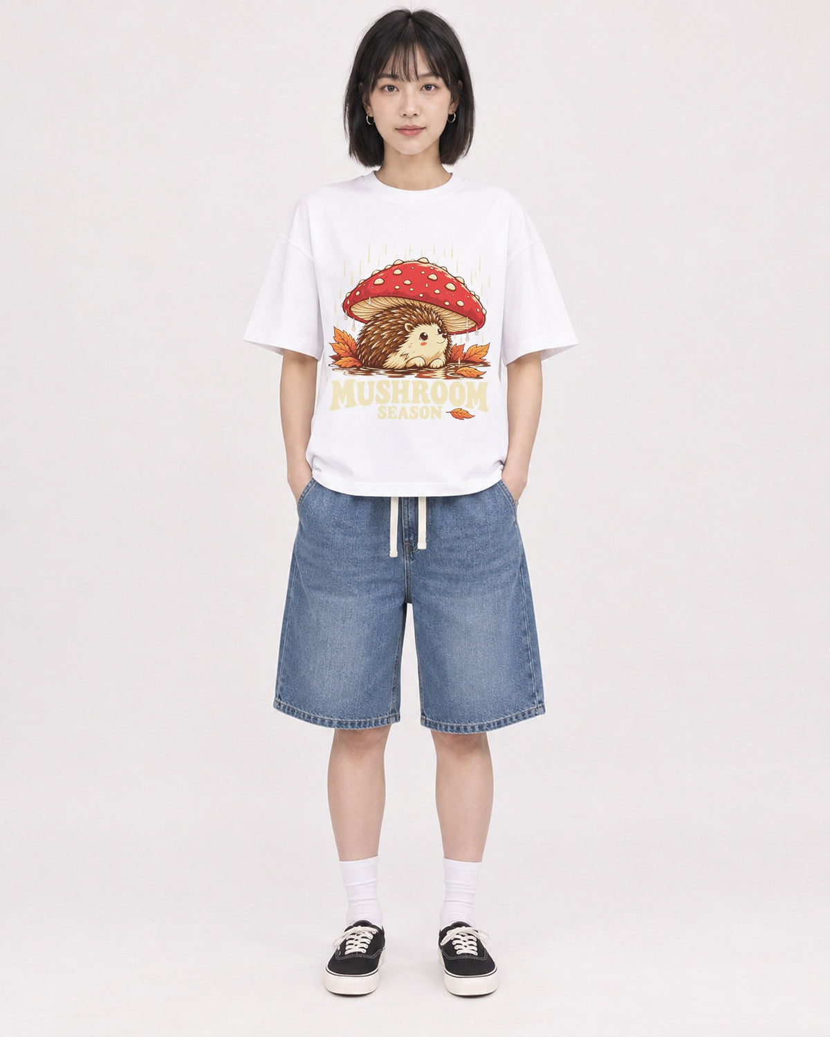 Mockup Boxy Heavyweight Tee White female full-body 11