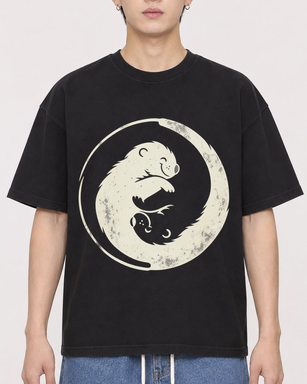 Mockup Boxy Heavyweight Tee Black male close-up 31
