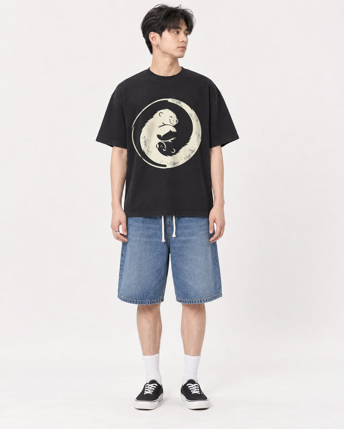 Mockup Boxy Heavyweight Tee Black male full-body 31