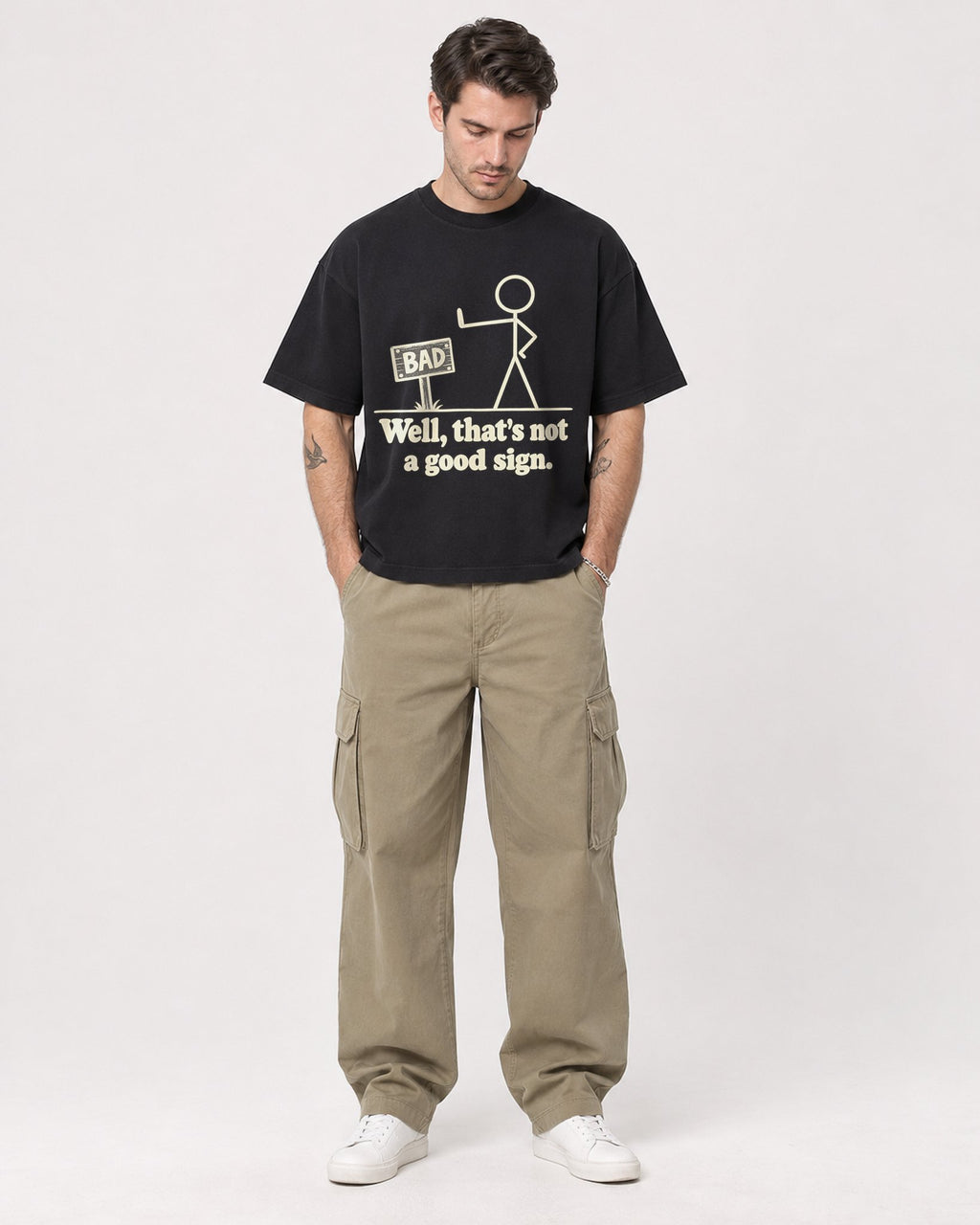 Mockup Boxy Heavyweight Tee Black male full-body 48