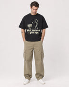 Mockup Boxy Heavyweight Tee Black male full-body 48