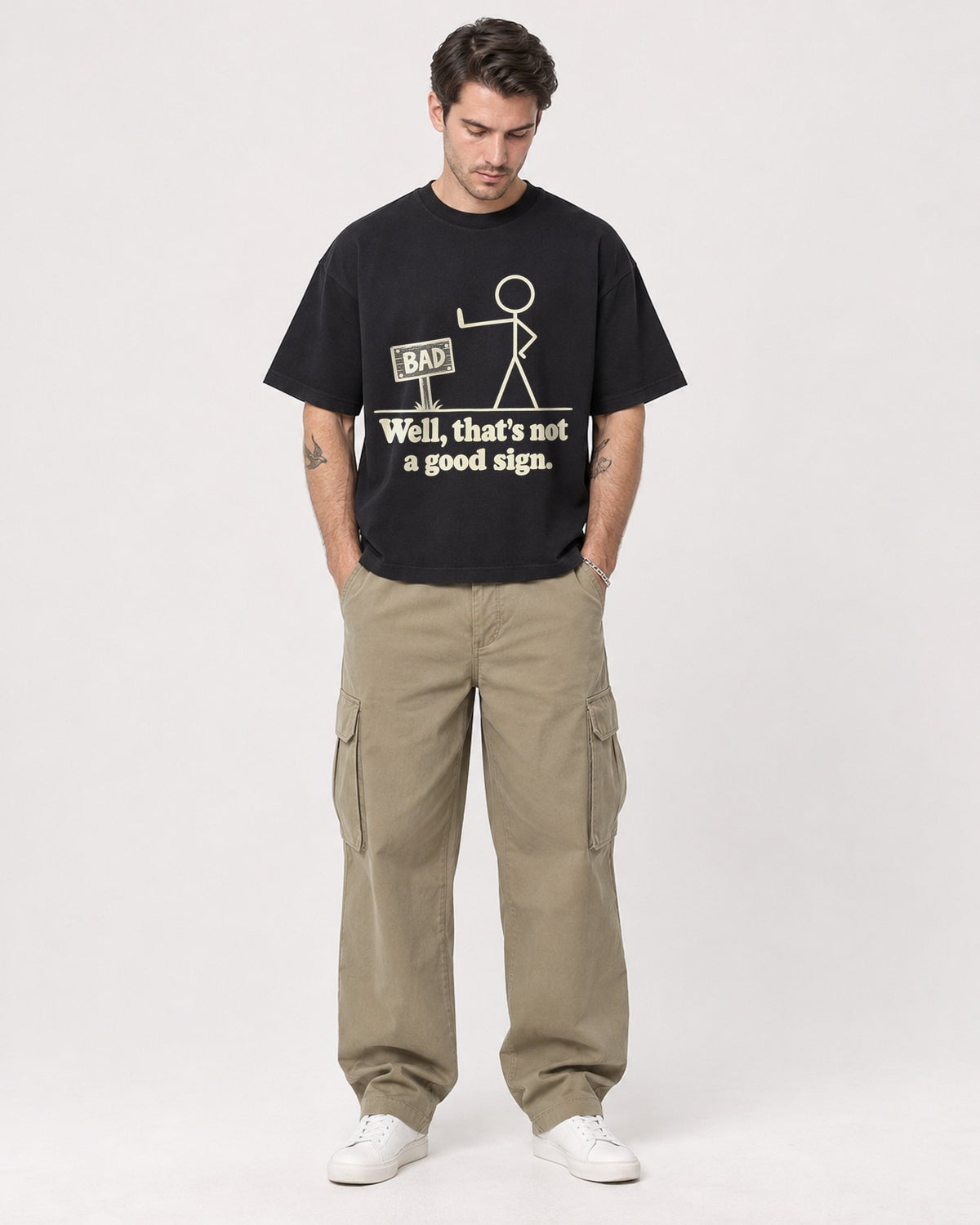 Mockup Boxy Heavyweight Tee Black male full-body 48