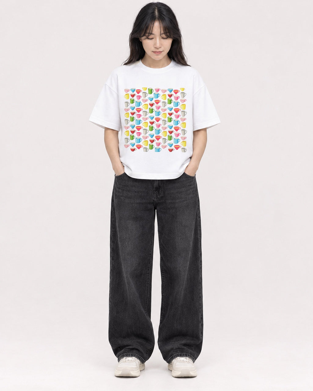 Mockup Boxy Heavyweight Tee White female full-body 13