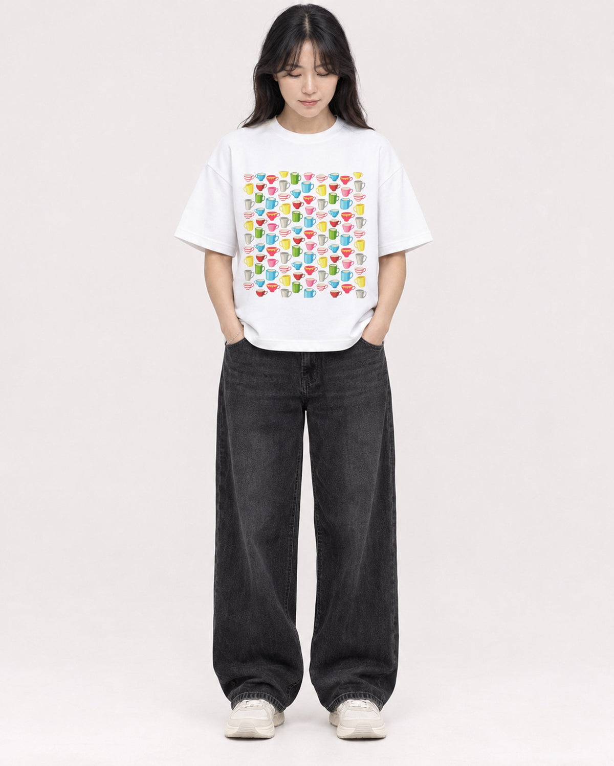 Mockup Boxy Heavyweight Tee White female full-body 13