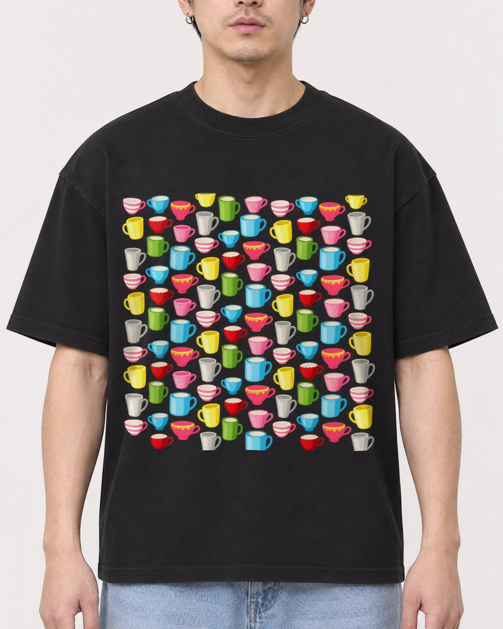 Mockup Boxy Heavyweight Tee Black male close-up 13