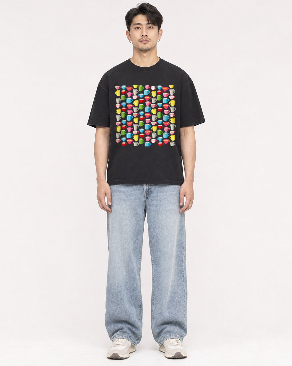 Mockup Boxy Heavyweight Tee Black male full-body 13
