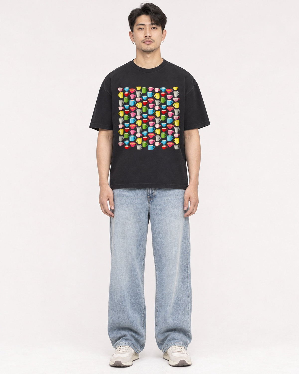 Mockup Boxy Heavyweight Tee Black male full-body 13