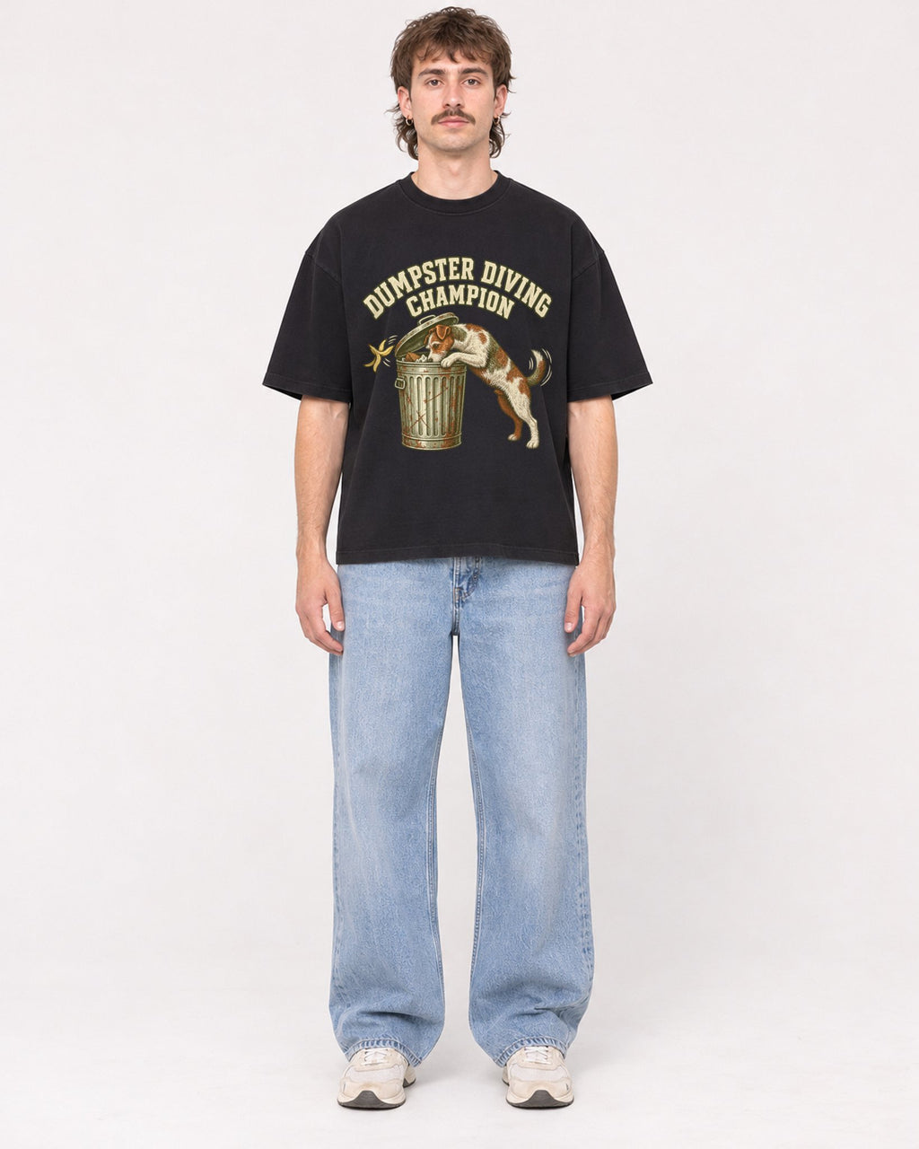 Mockup Boxy Heavyweight Tee Black male full-body 29